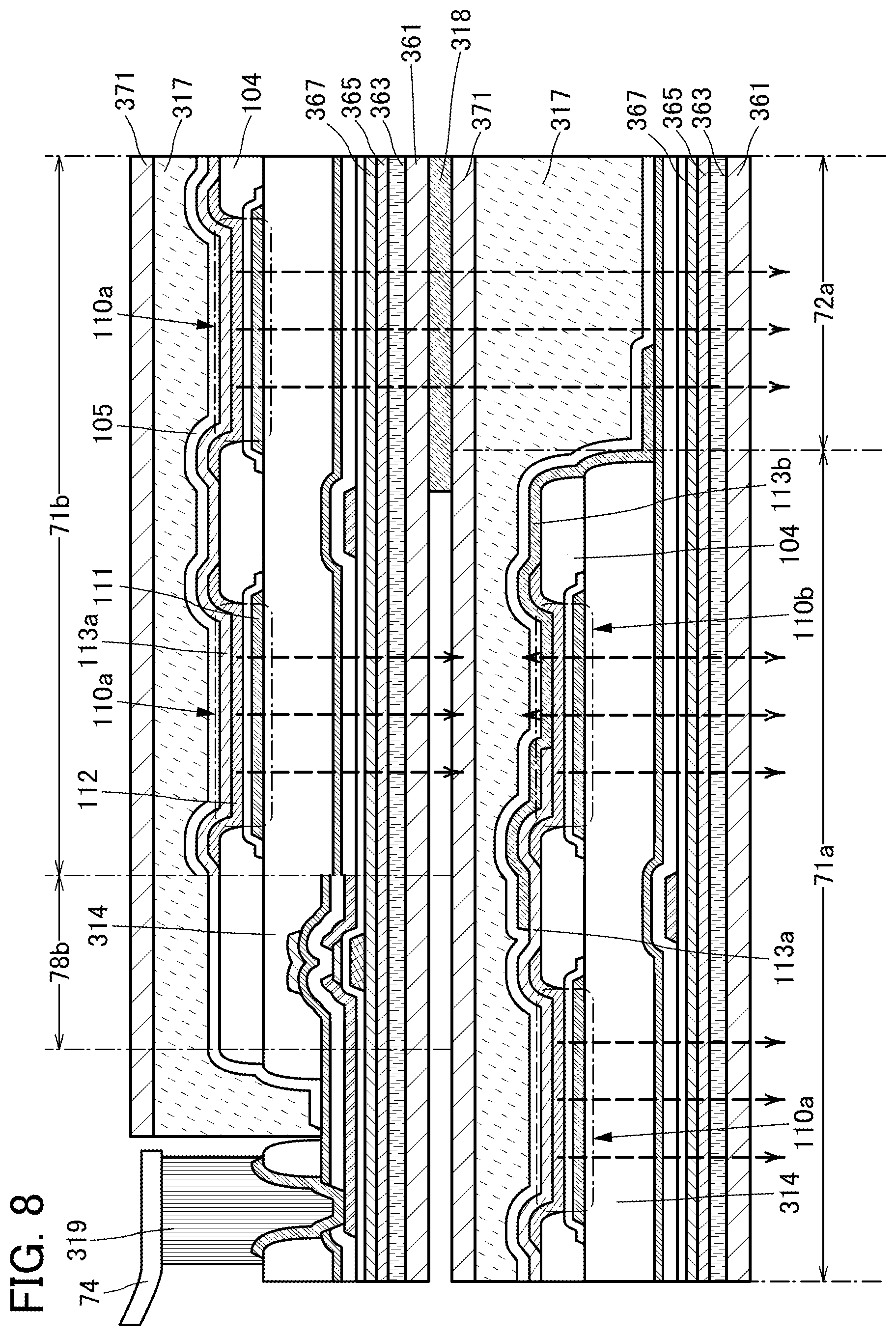 Patent US12324307 Figure 8 – Display panel including first and second common electrodes