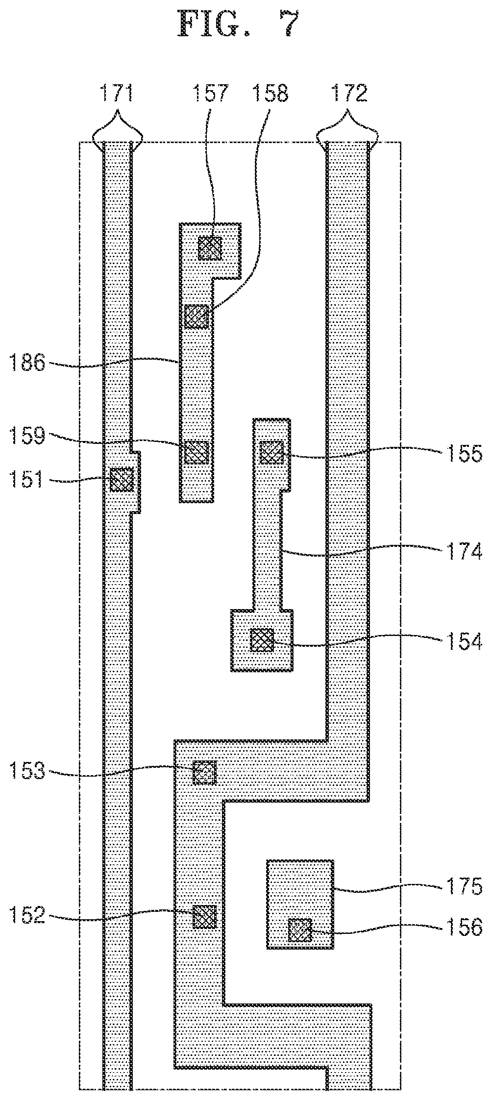 Patent US12324310 Figure 7 – Display device including a node connection line, a shielding portion and a driving voltage line