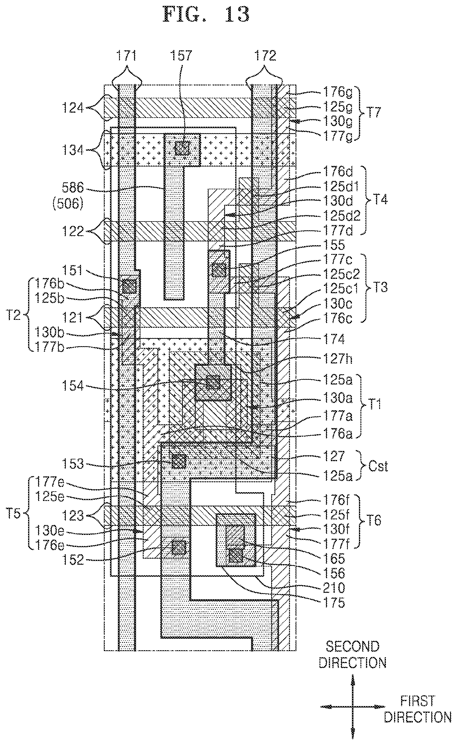 Patent US12324310 Figure 13 – Display device including a node connection line, a shielding portion and a driving voltage line