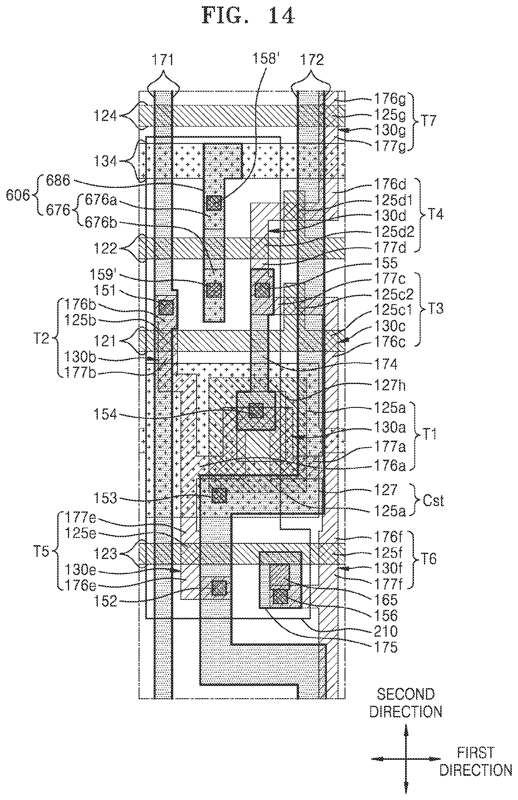 Patent US12324310 Figure 14 – Display device including a node connection line, a shielding portion and a driving voltage line