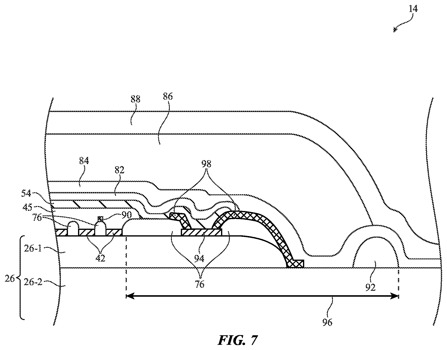 Patent US12324317 Figure 7 – Organic light-emitting diode displays with capillary-flow-inducing structures