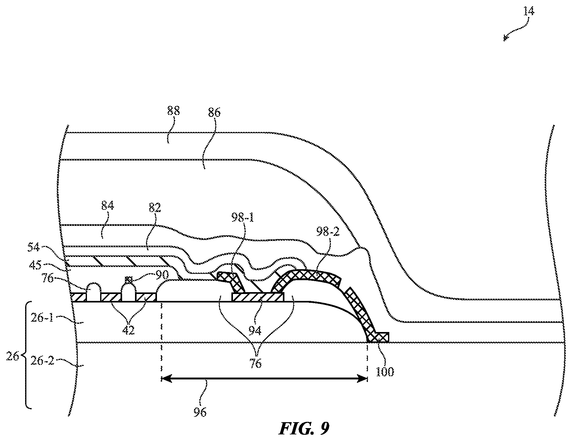 Patent US12324317 Figure 9 – Organic light-emitting diode displays with capillary-flow-inducing structures