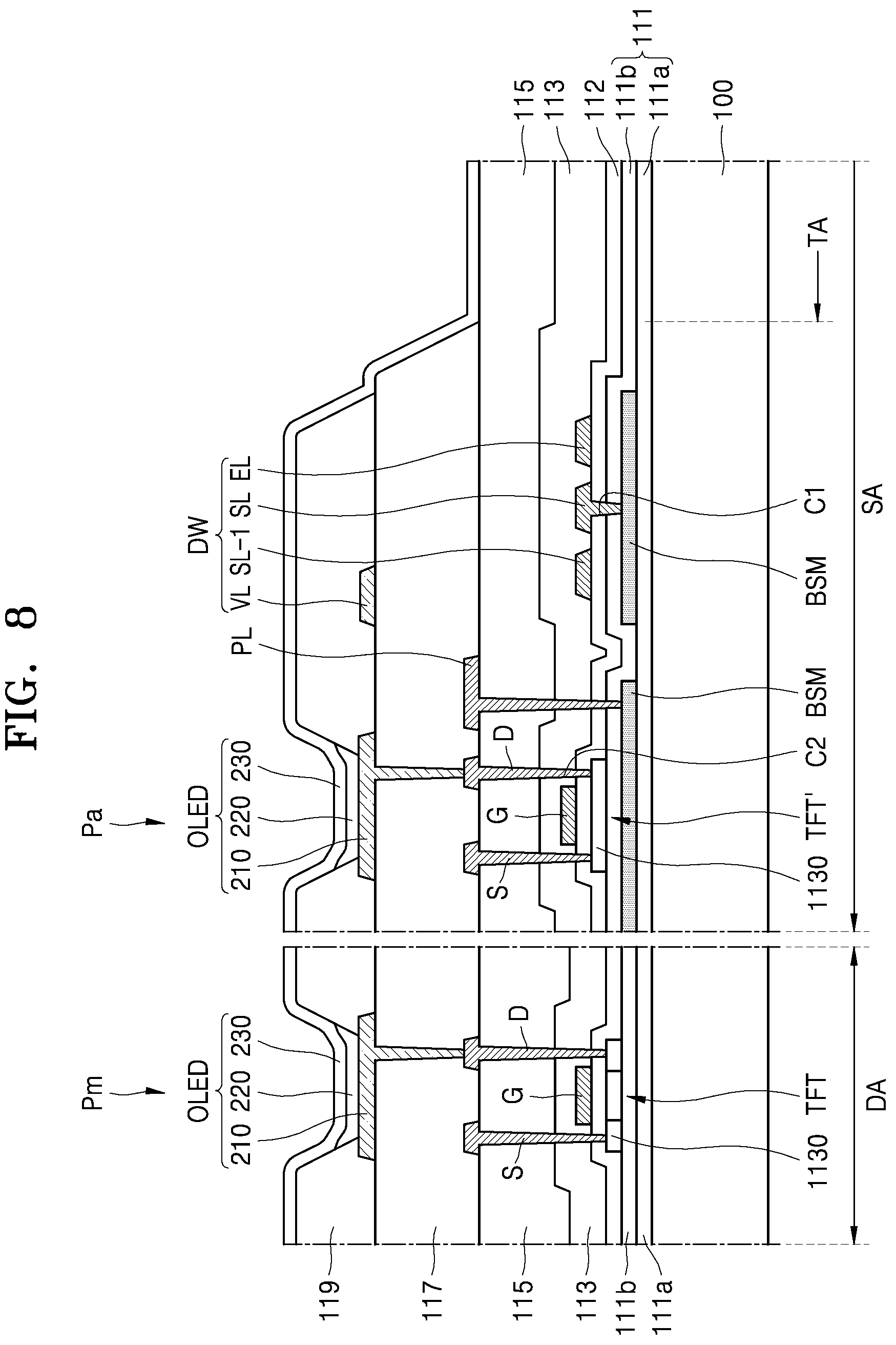 Patent US12324320 Figure 7 – Display apparatus including a blocking layer and method of manufacturing the same