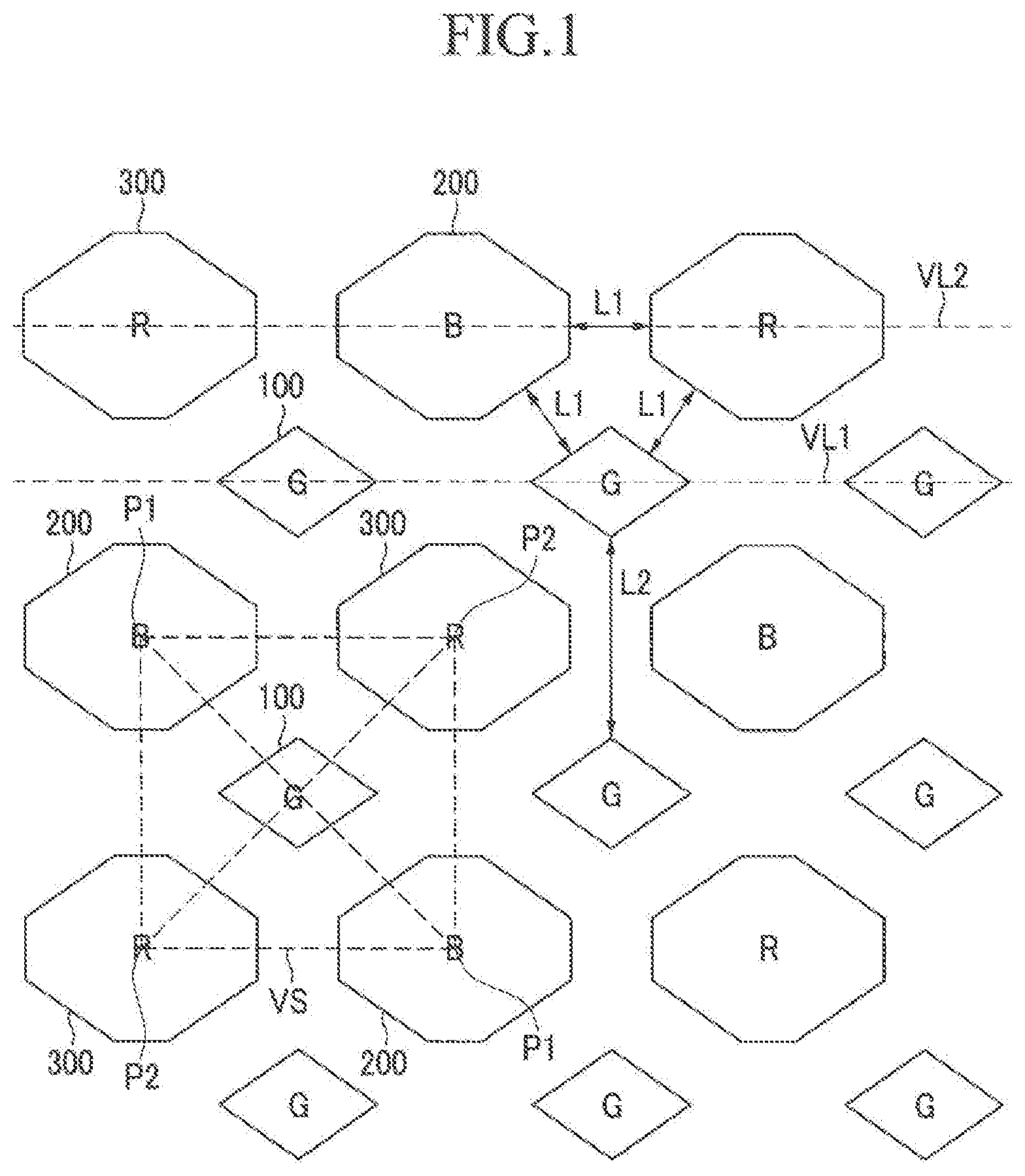 Patent US12324335 — Pixel arrangement structure for organic light emitting display device — Figure 1