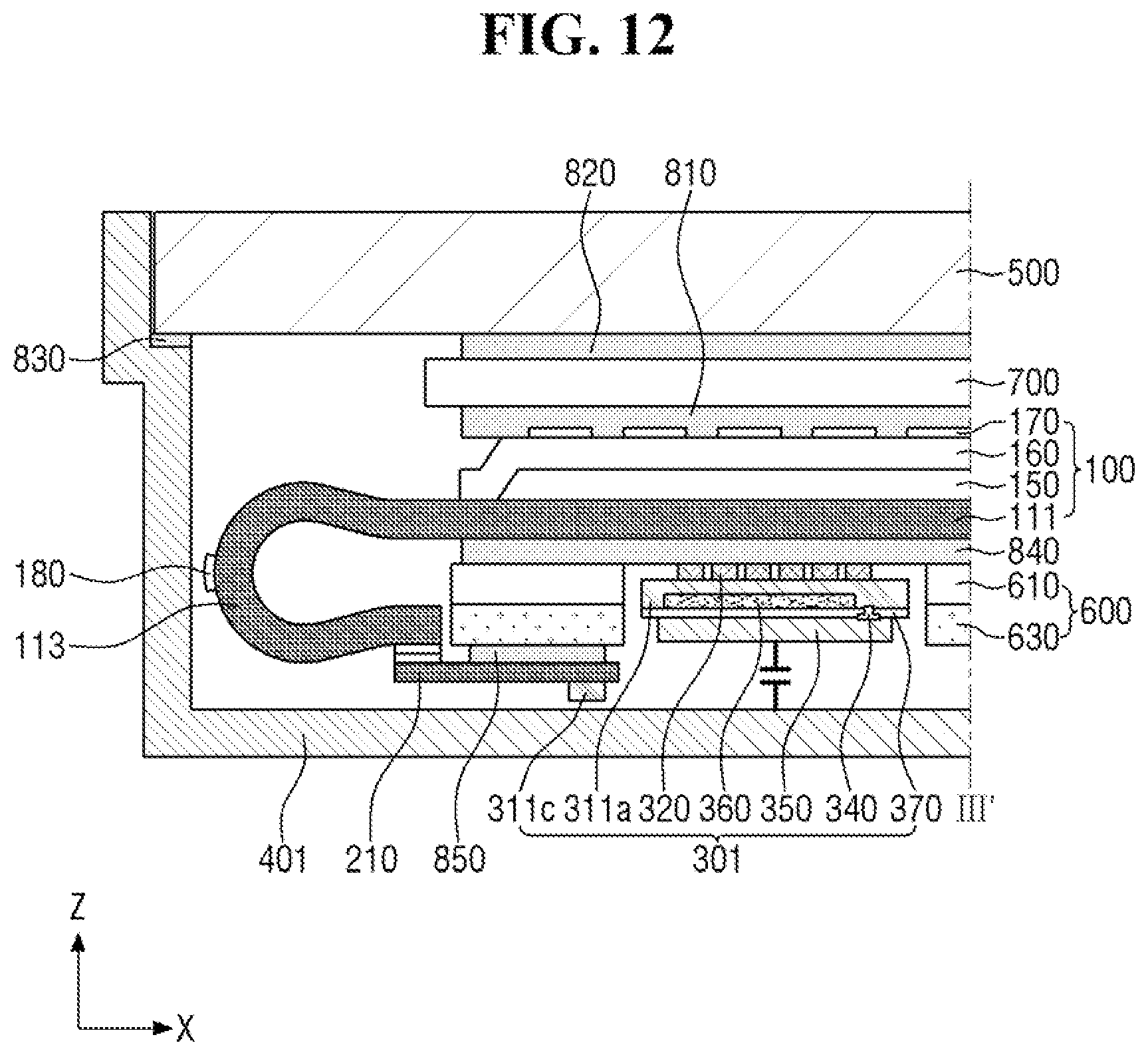 Patent US12324342 Figure 12 – Display device acquiring fingerprint pattern and touch pressure information using a single structure