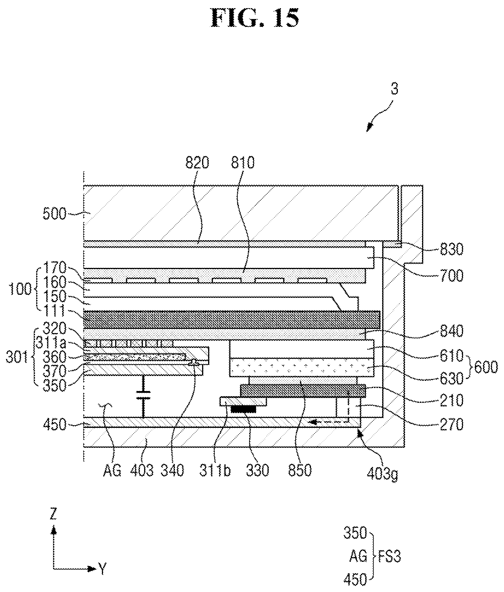 Patent US12324342 Figure 15 – Display device acquiring fingerprint pattern and touch pressure information using a single structure