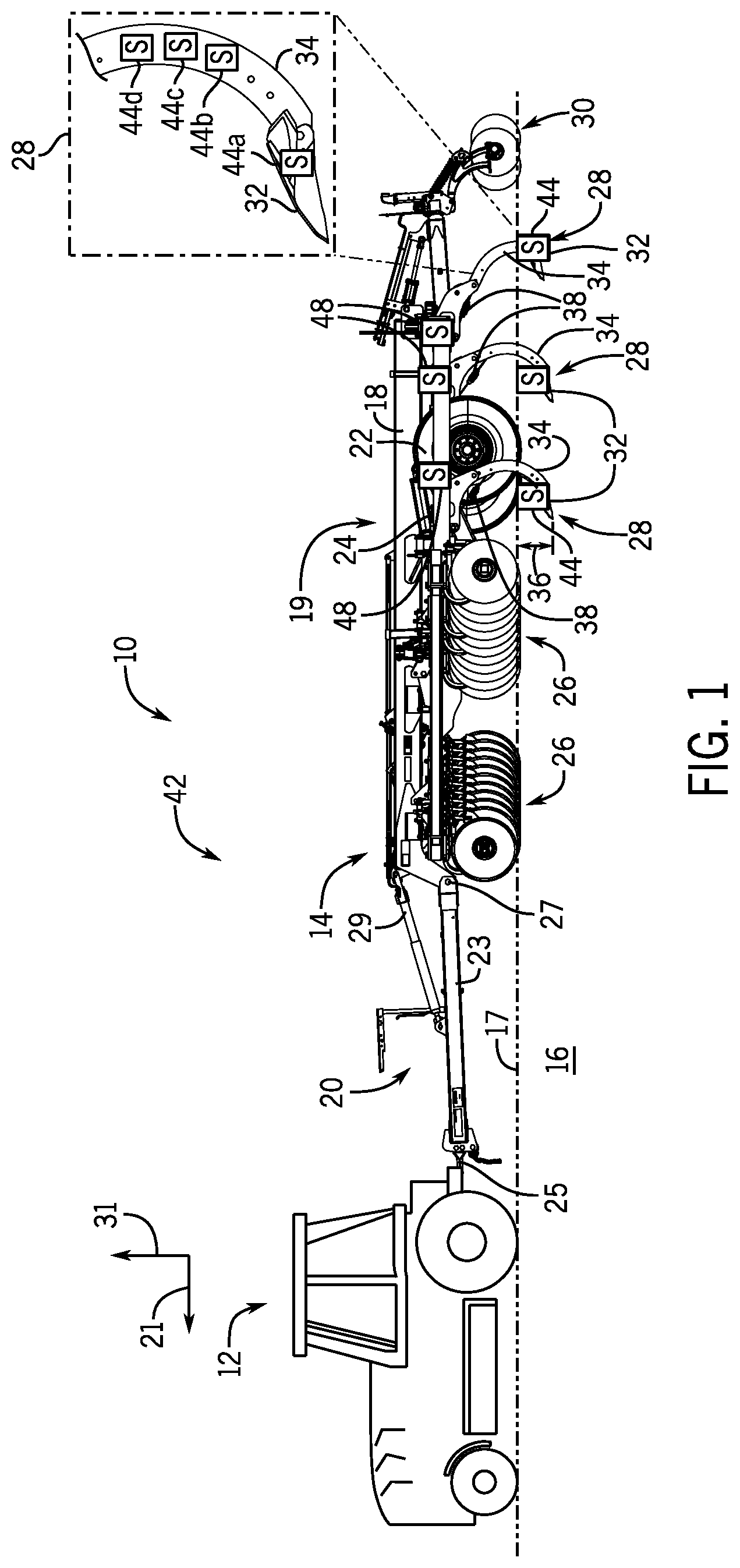 Patent US12324367 Figure 1 – System and method for selectively activating soil sensors of an agricultural implement