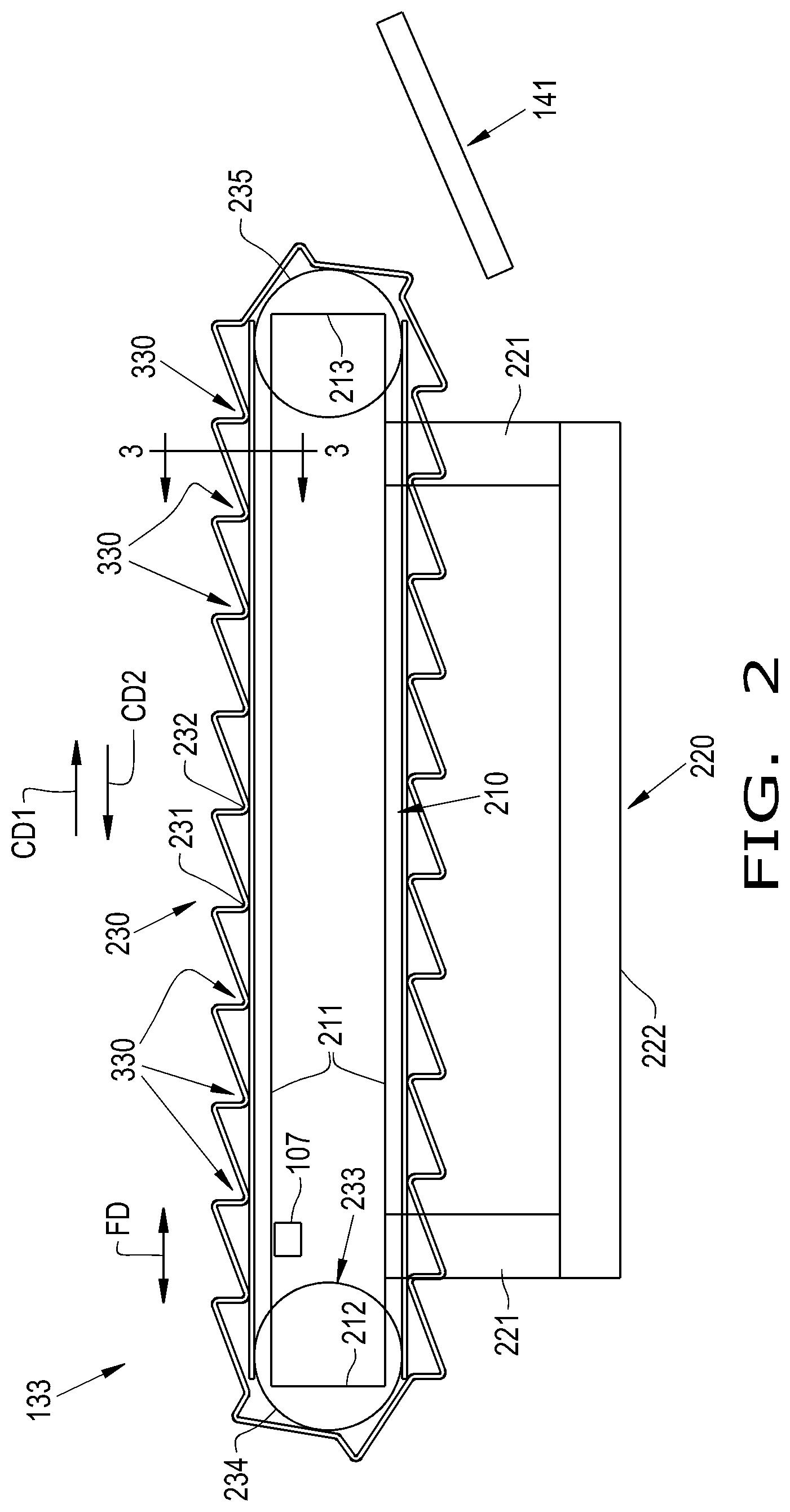 Patent US12324372 Figure 2 – Agricultural harvester with shakeable positive transport conveyor