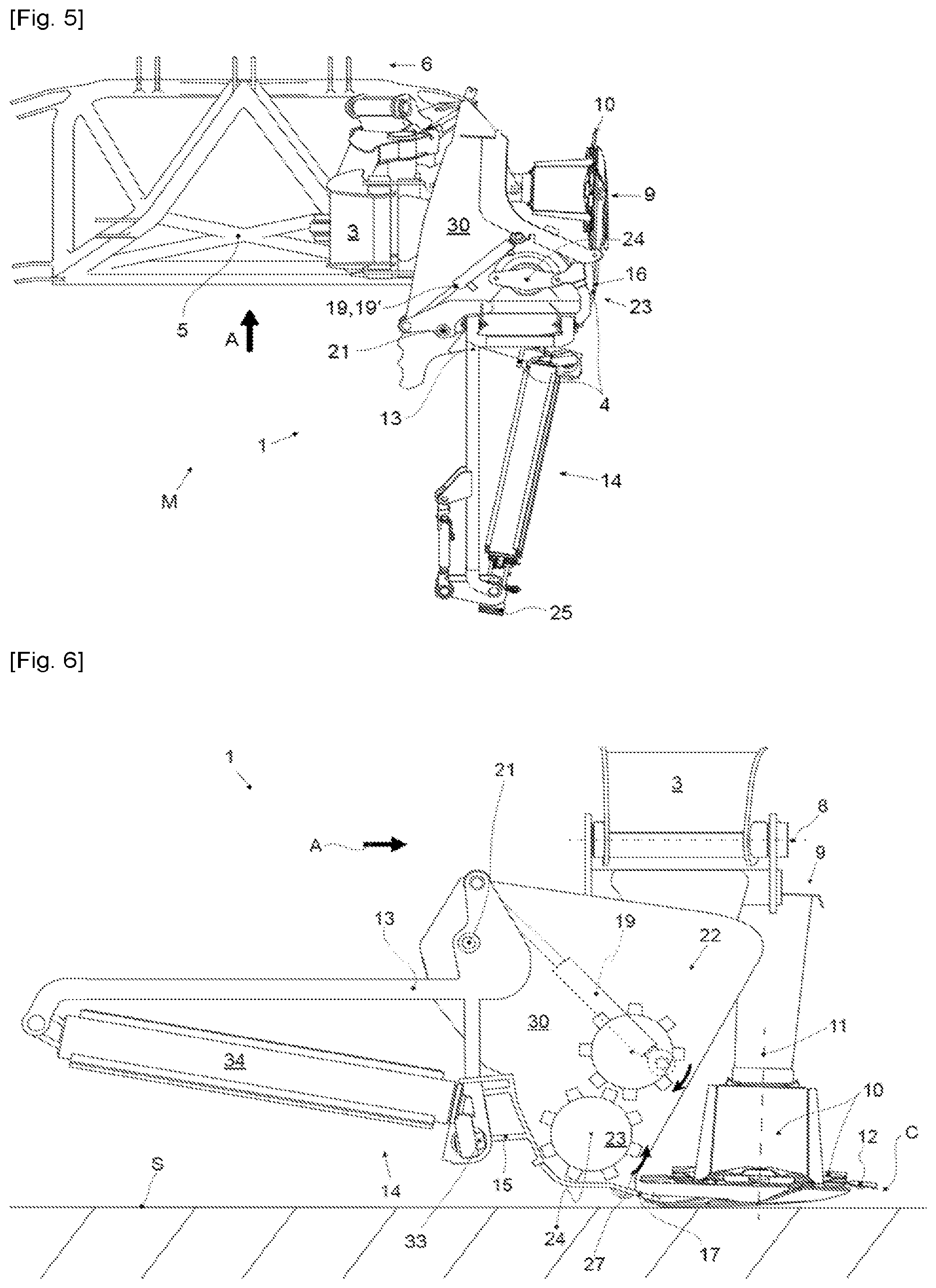 Patent US12324374 Figure 5 – Agricultural device with a cutter bar and a removable collecting device and agricultural machine comprising such a device