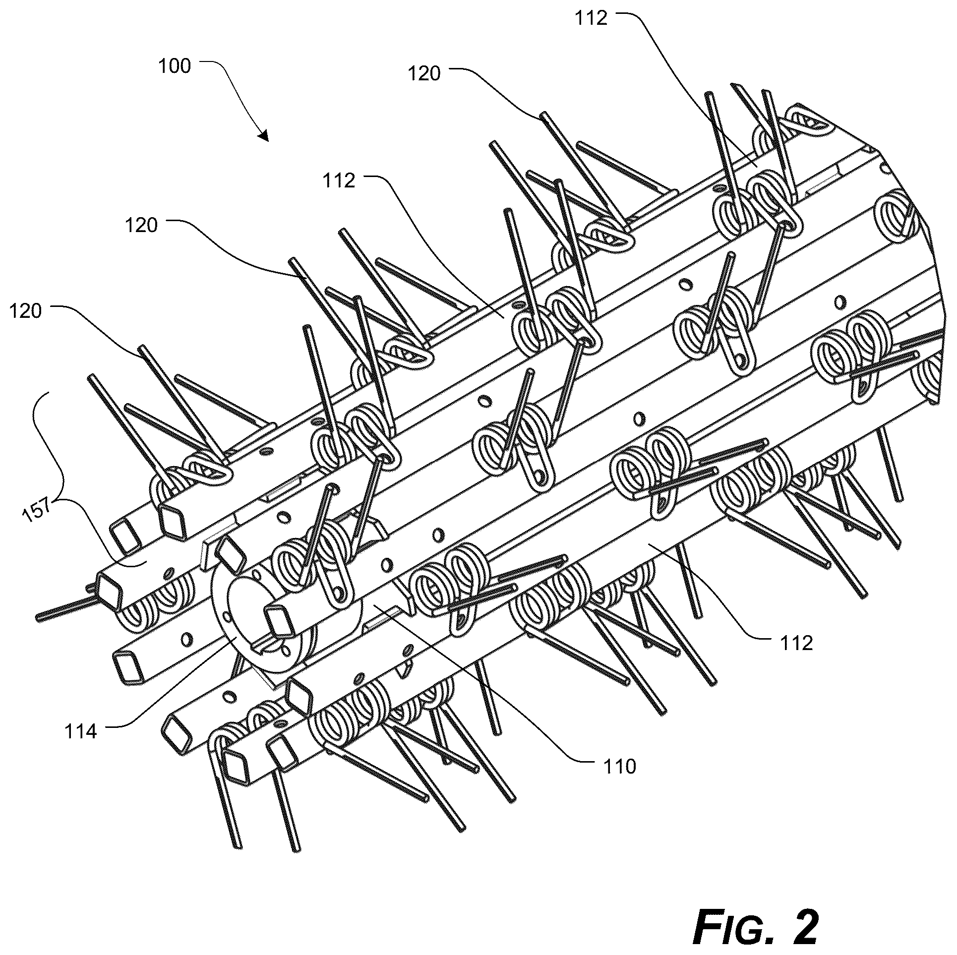 Patent US12324376 Figure 2 – Threshing/separating device having tined accelerator and/or axial rotor system