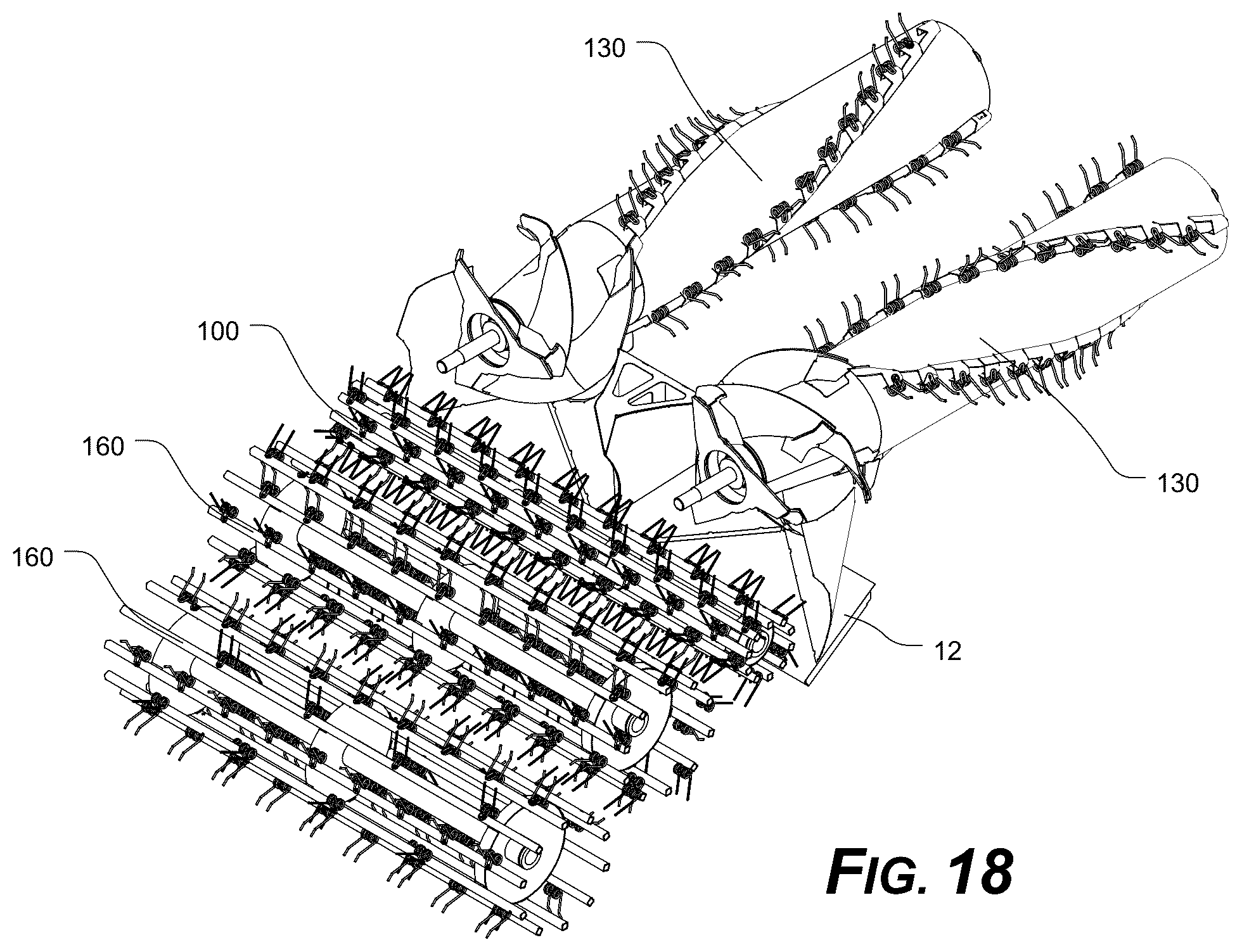 Patent US12324376 Figure 12 – Threshing/separating device having tined accelerator and/or axial rotor system