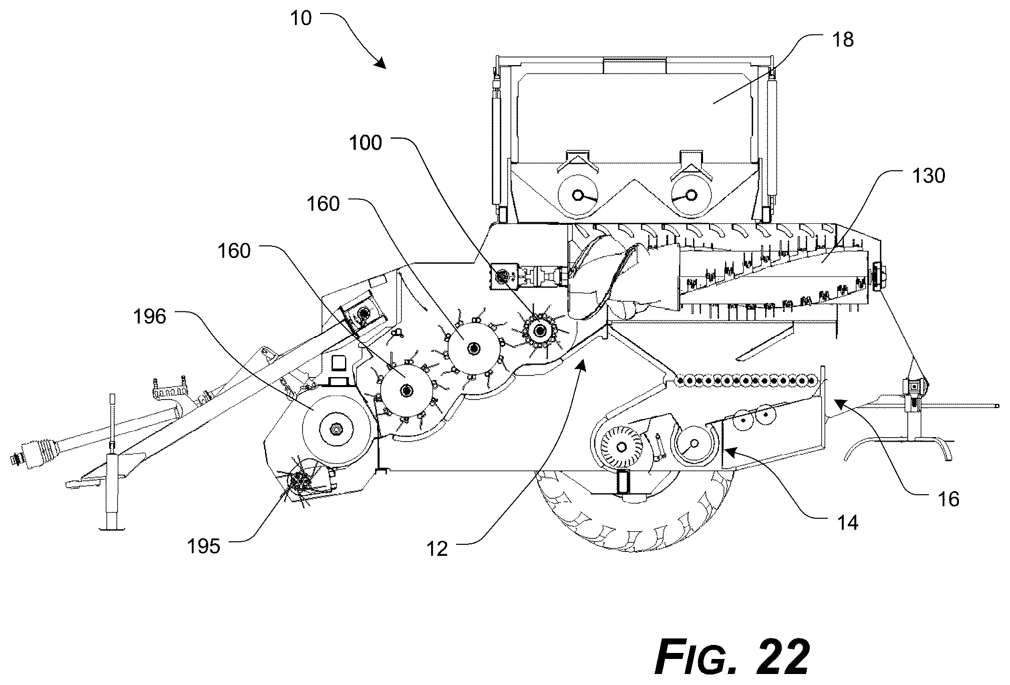 Patent US12324376 Figure 16 – Threshing/separating device having tined accelerator and/or axial rotor system