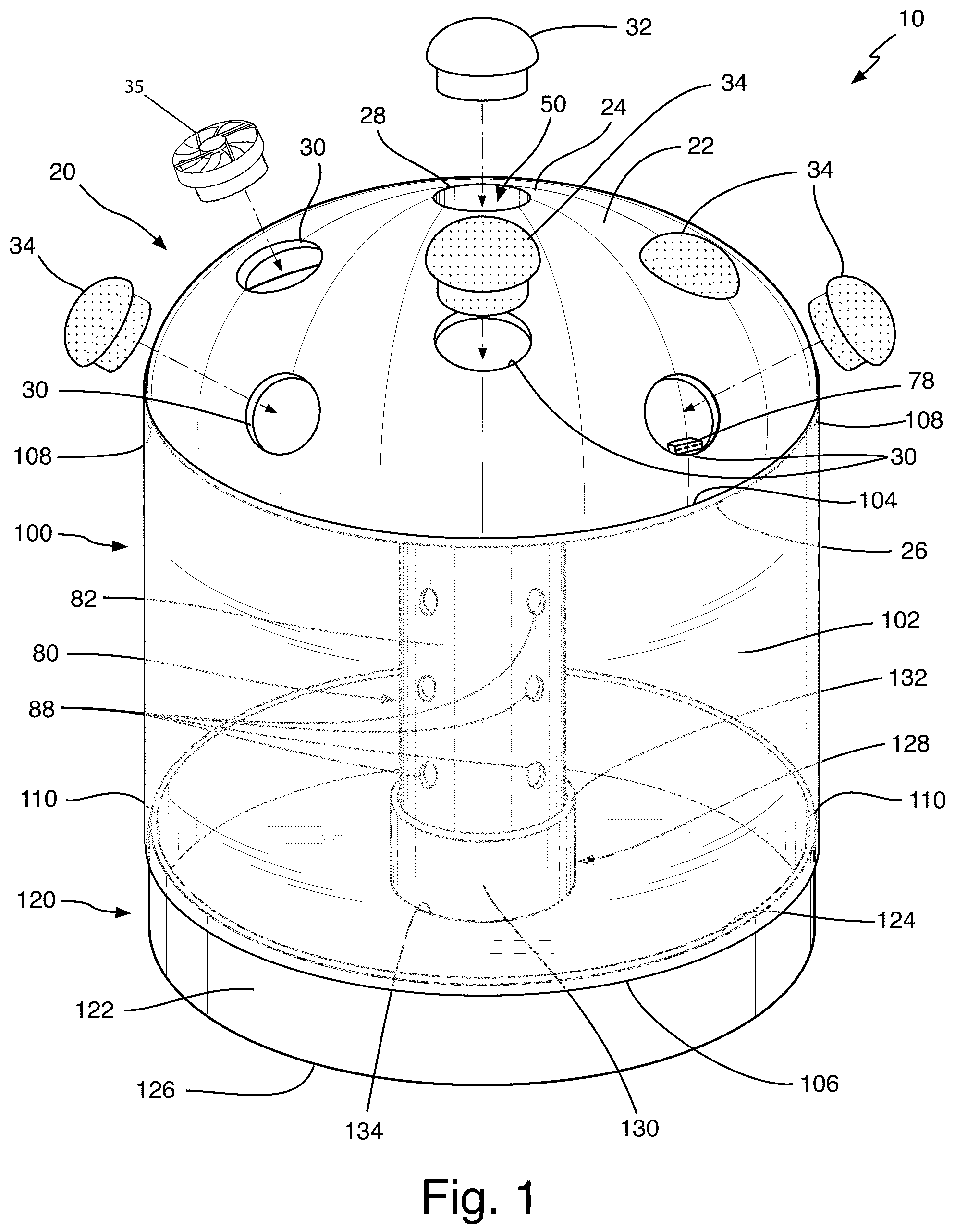 Patent US12324377 Figure 1 – Mushroom grow assembly