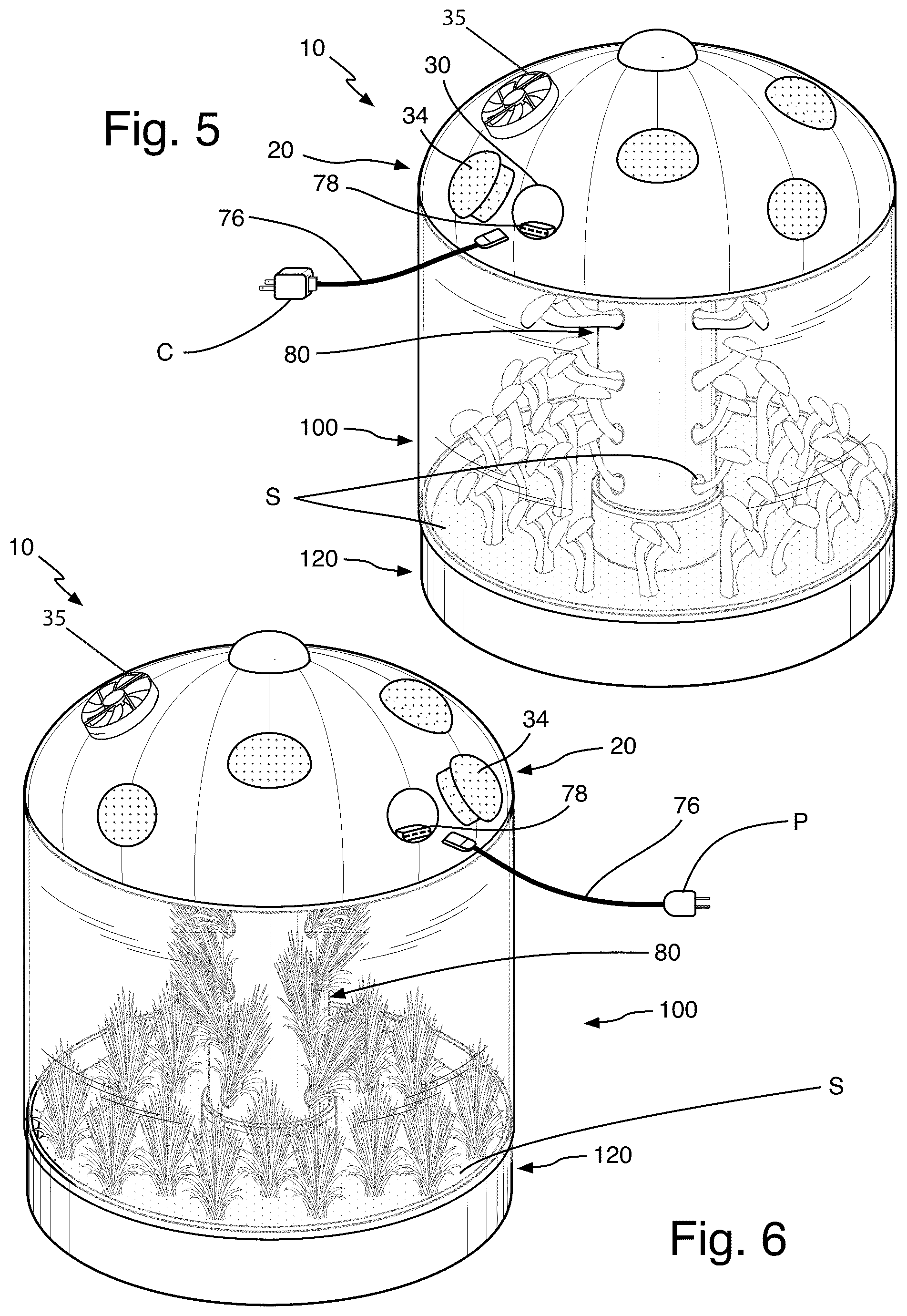 Patent US12324377 Figure 5 – Mushroom grow assembly