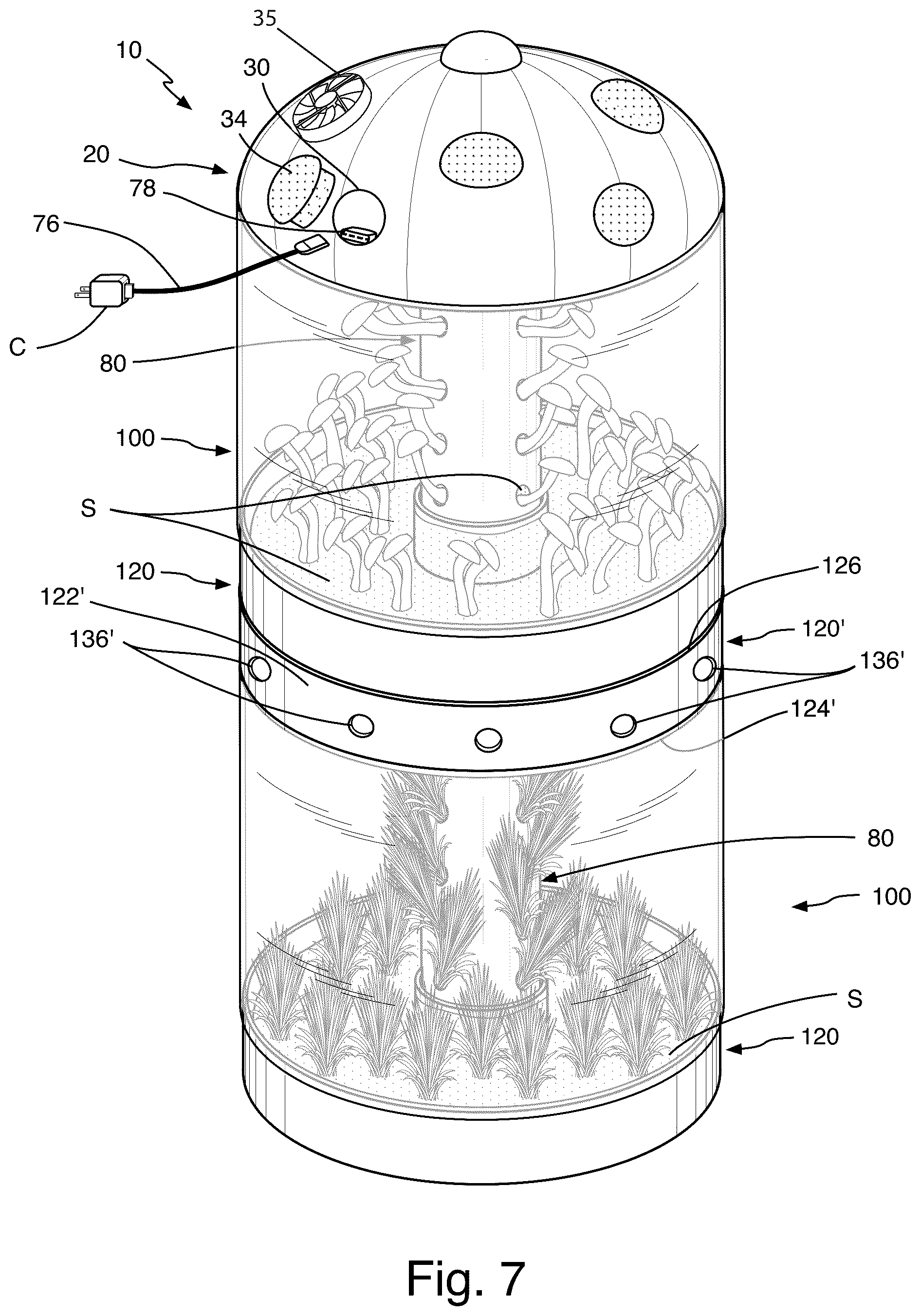 Patent US12324377 Figure 6 – Mushroom grow assembly