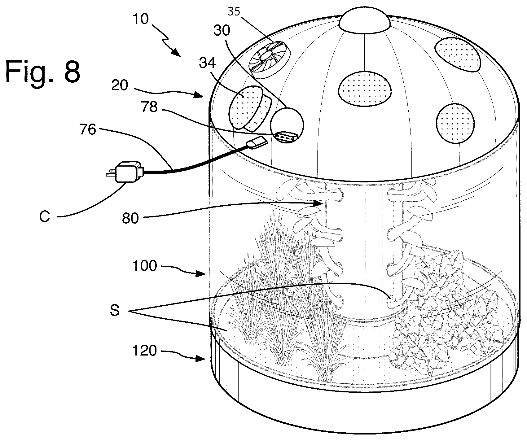 Patent US12324377 Figure 7 – Mushroom grow assembly