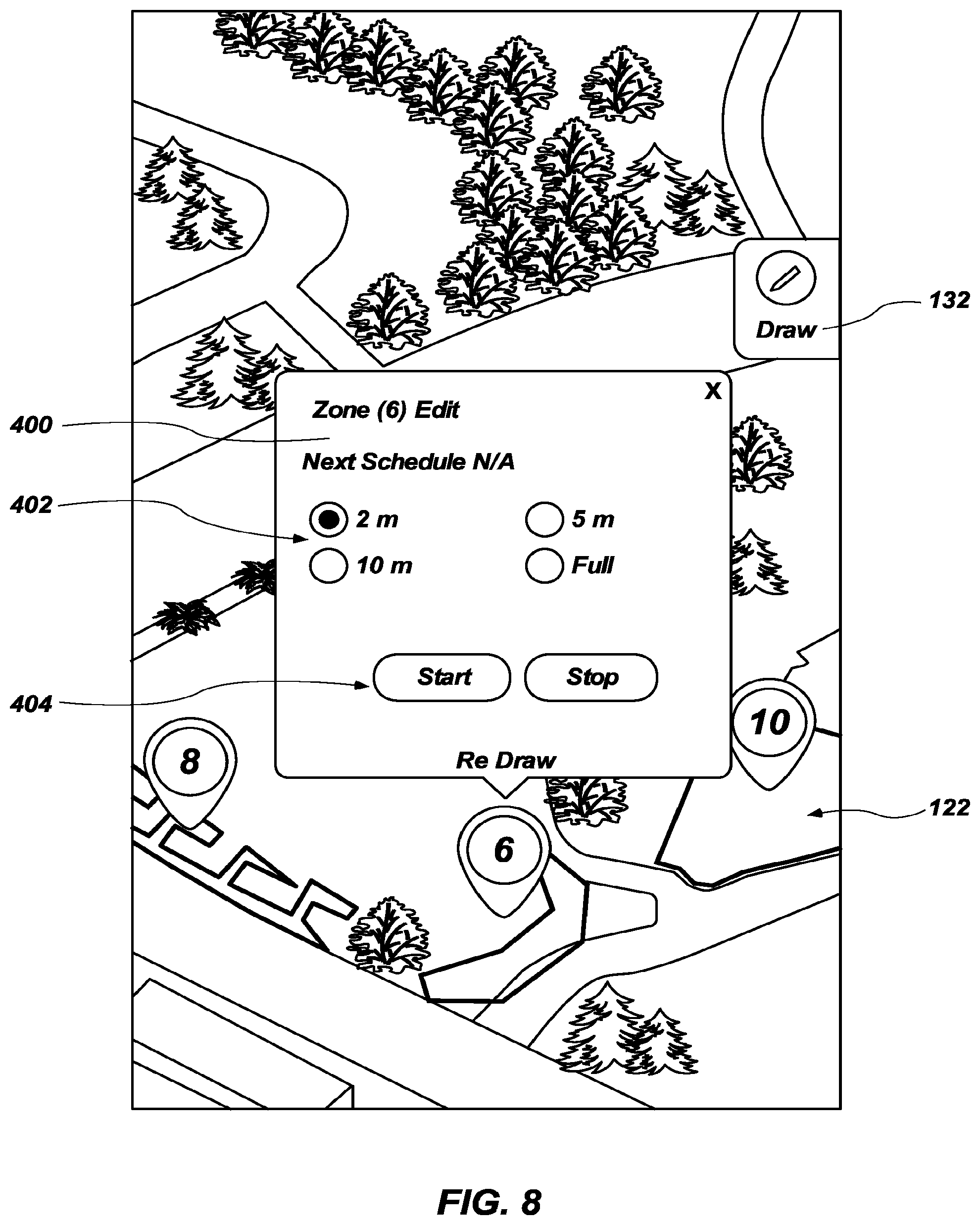 Patent US12324381 Figure 8 – Irrigation system map integration