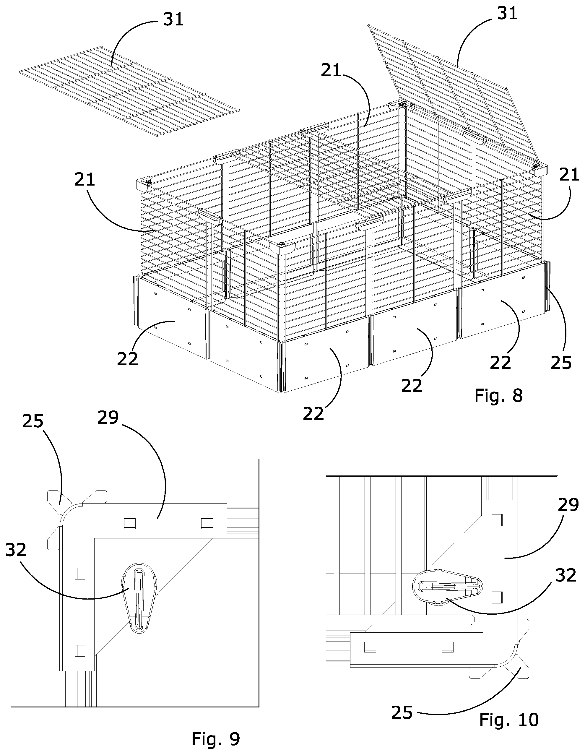 Patent US12324411 Figure 4 – Modular frame expandable to form a pet's cage