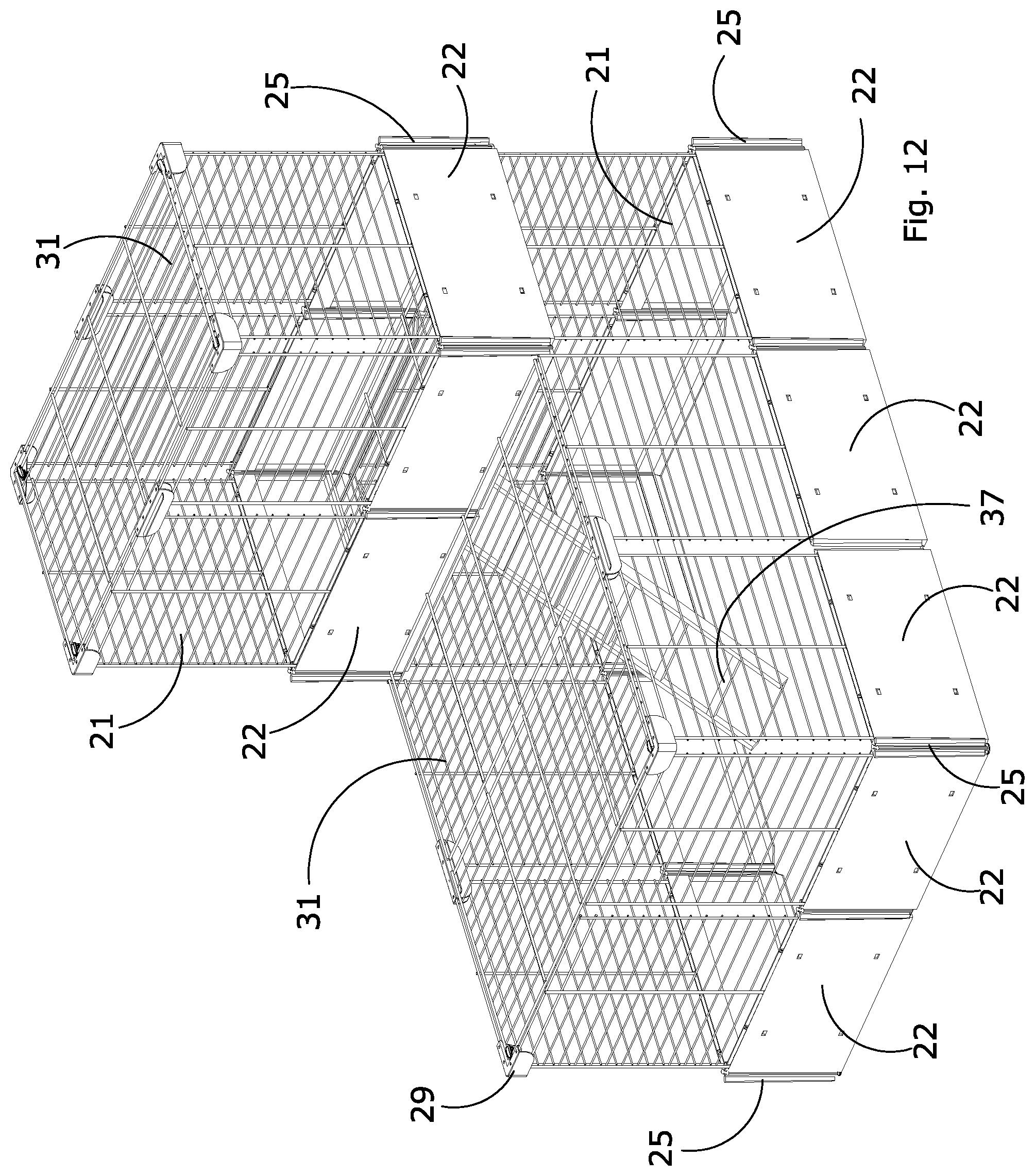 Patent US12324411 Figure 6 – Modular frame expandable to form a pet's cage