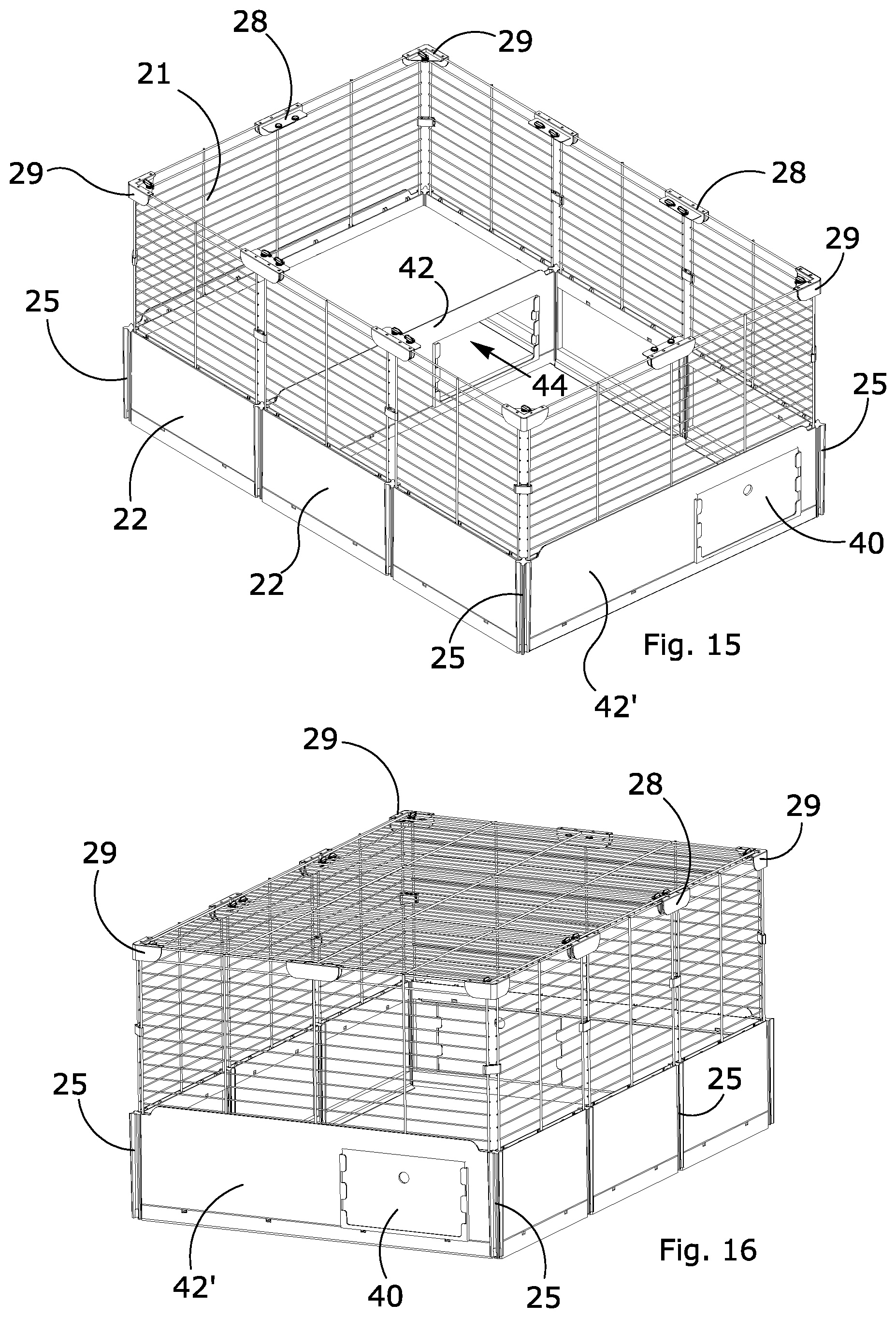 Patent US12324411 Figure 9 – Modular frame expandable to form a pet's cage
