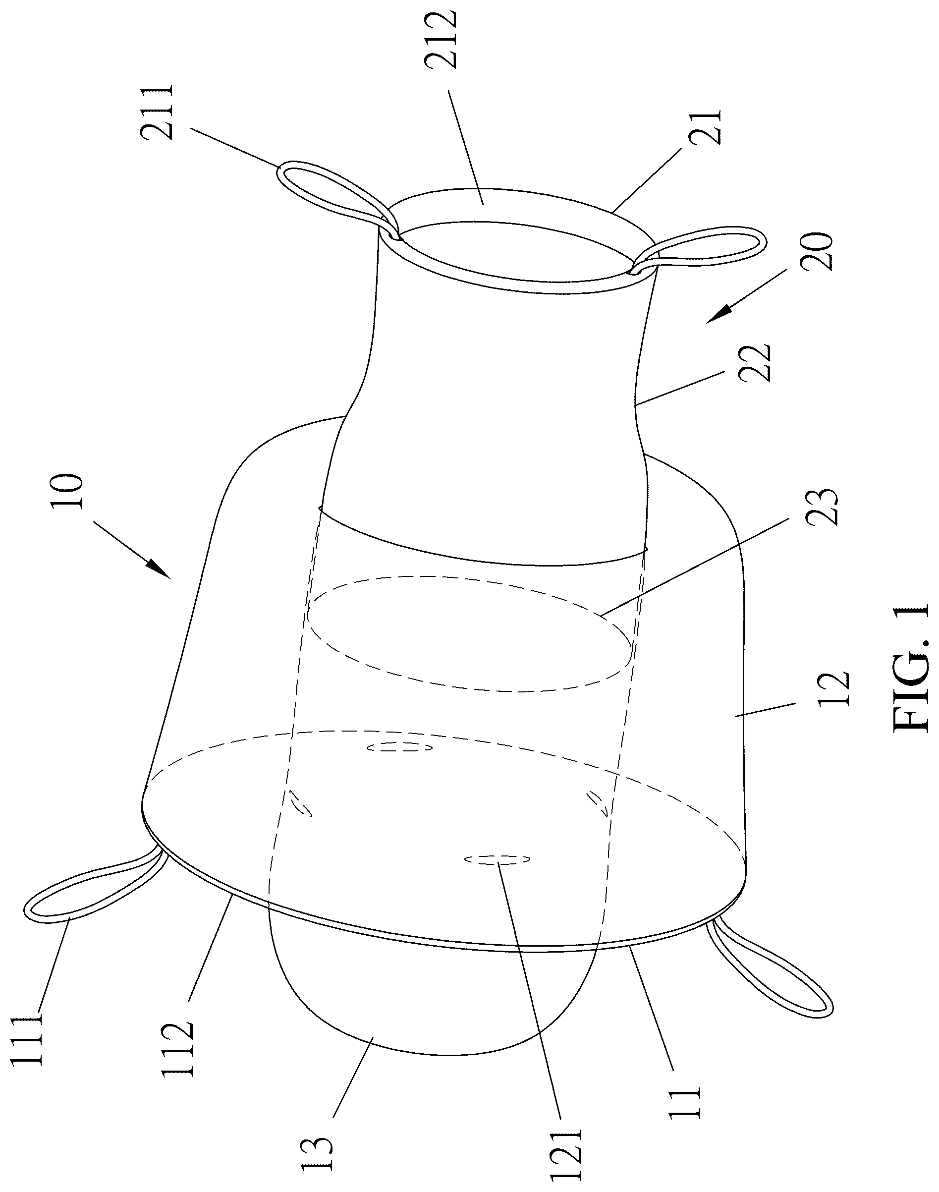 Patent US12324417 Figure 1 – Pet restraint bag
