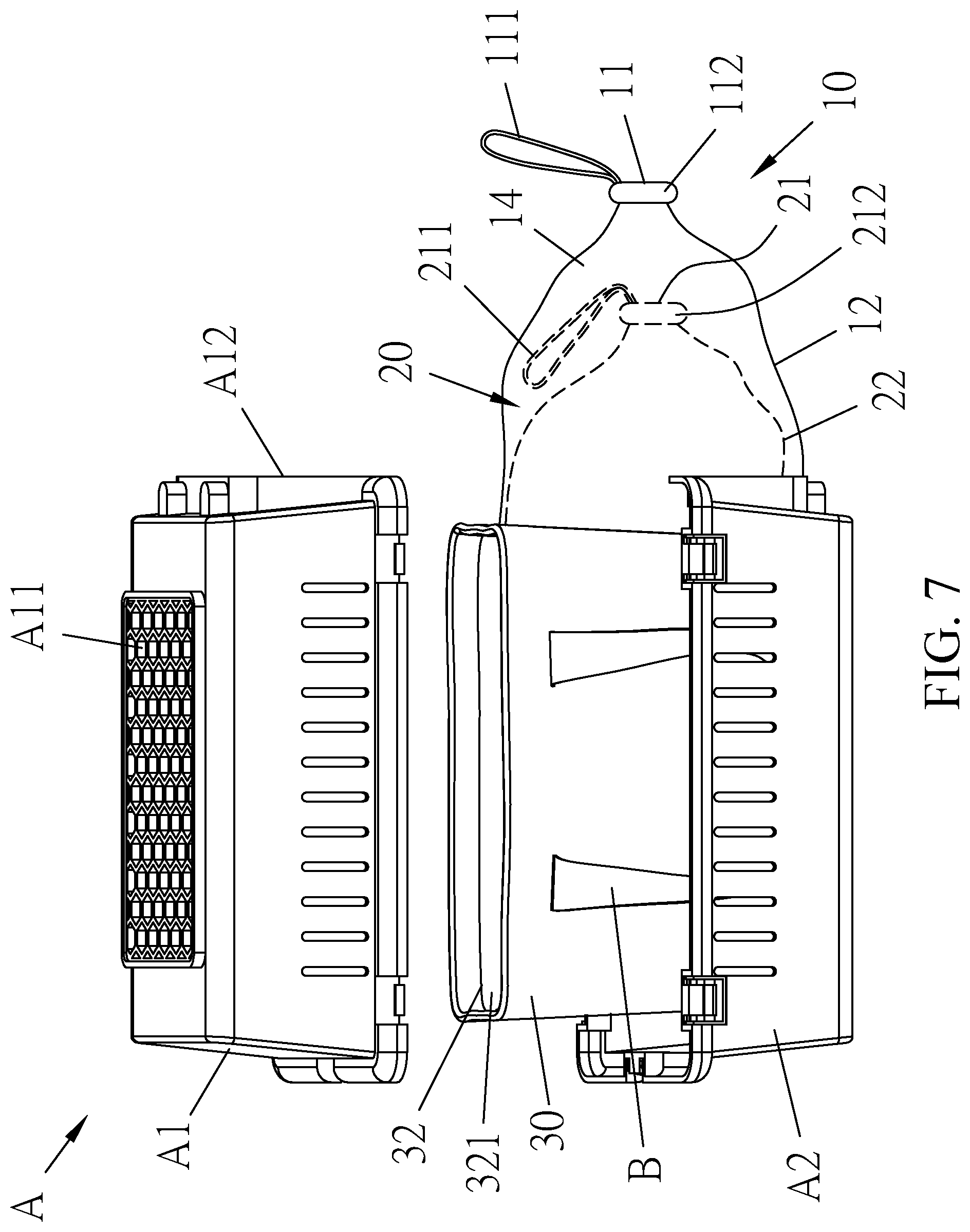 Patent US12324417 Figure 7 – Pet restraint bag