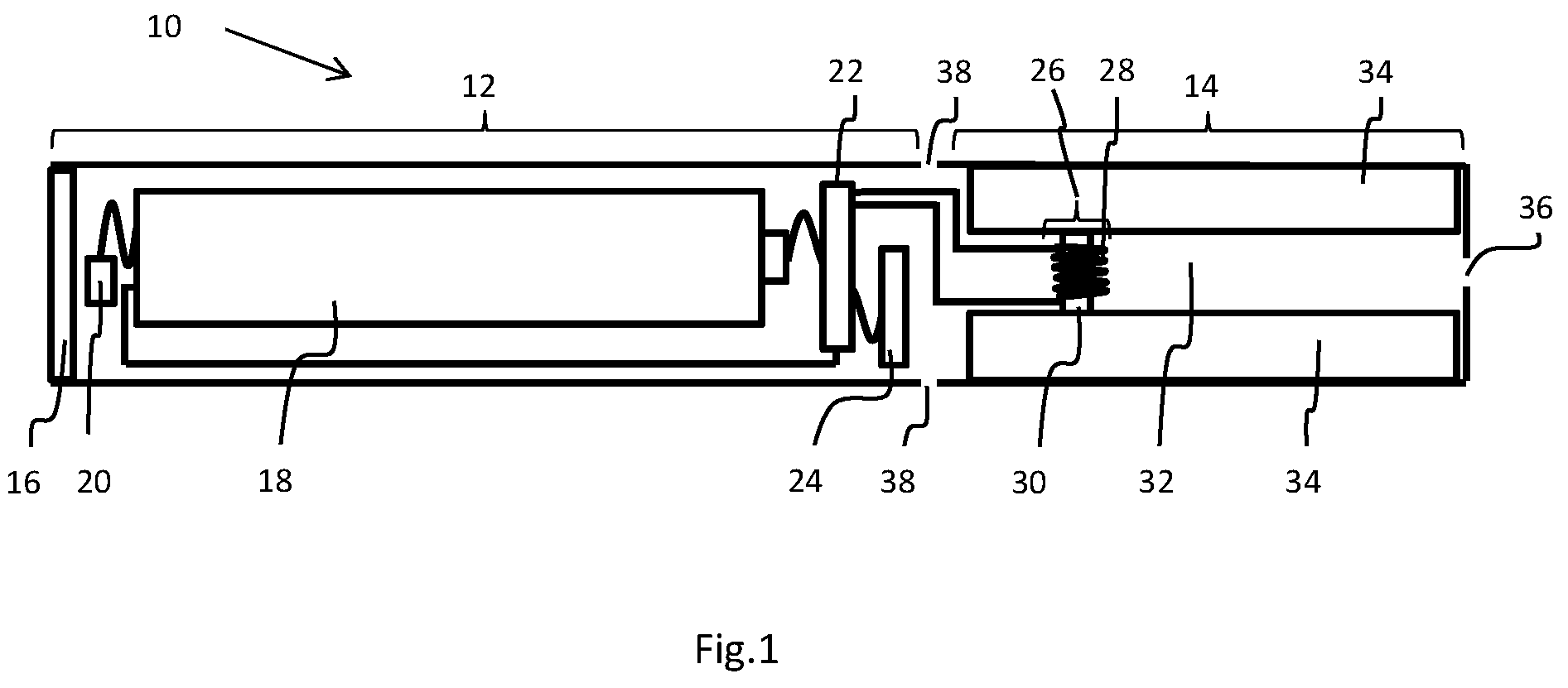 Patent US12324459 Figure 1 – Electronic smoking device with capillary element