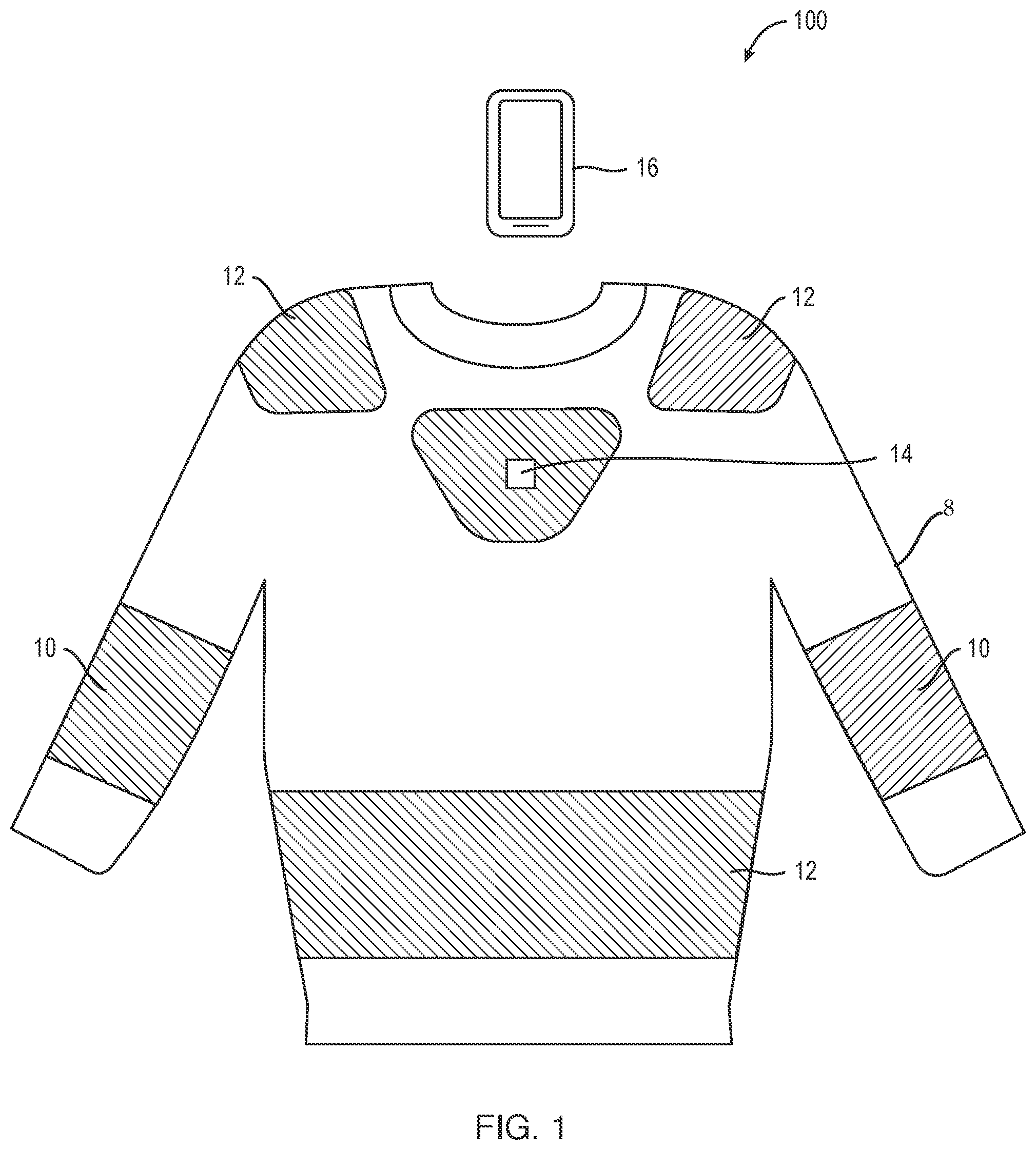 Patent US12324463 Figure 1 – Electronic garment with haptic feedback