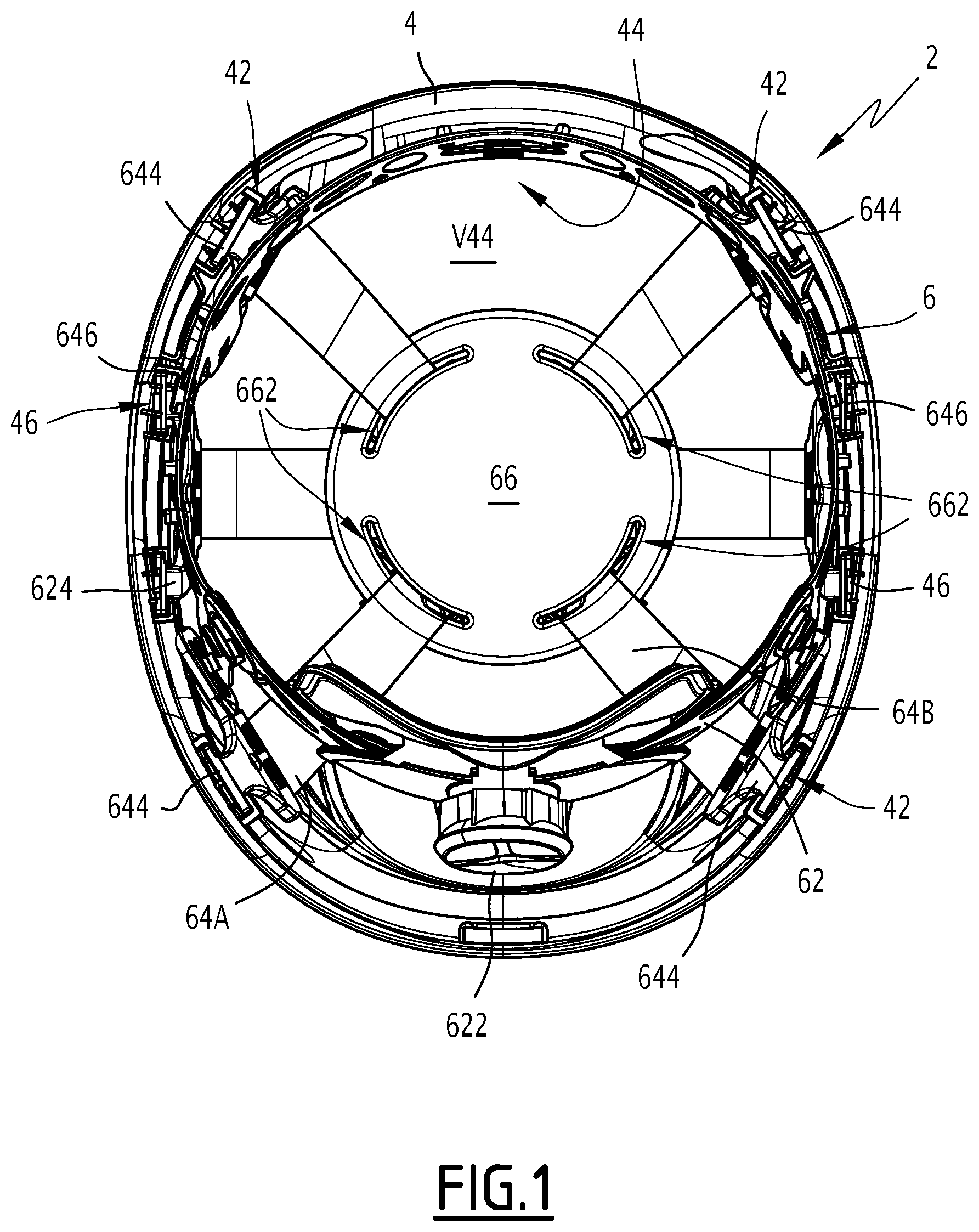 Patent US12324472 Figure 1 – Helmet with holding device and force absorber