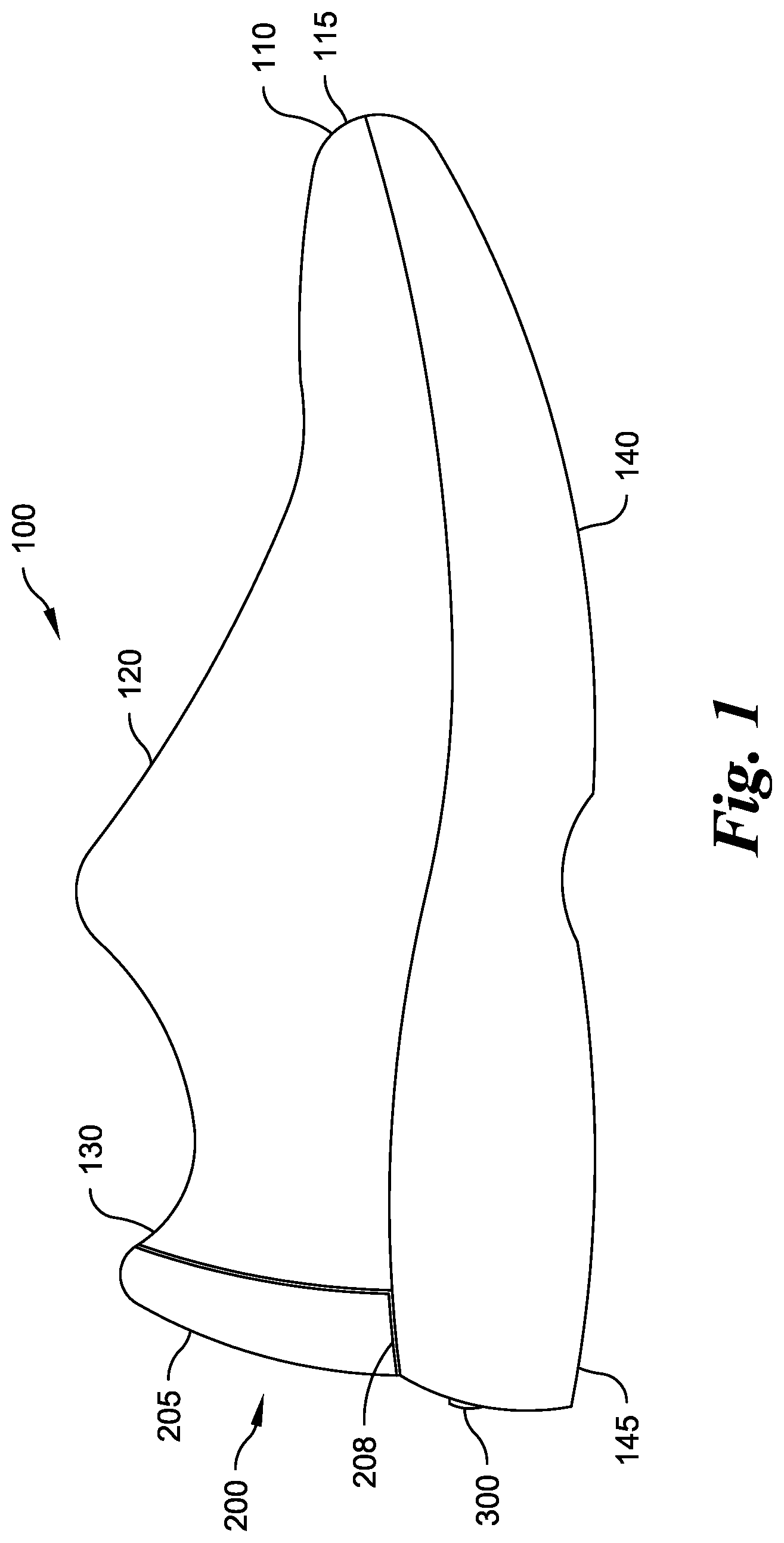 Patent US12324476 Figure 1 – Article of footwear with hands free donning and removal