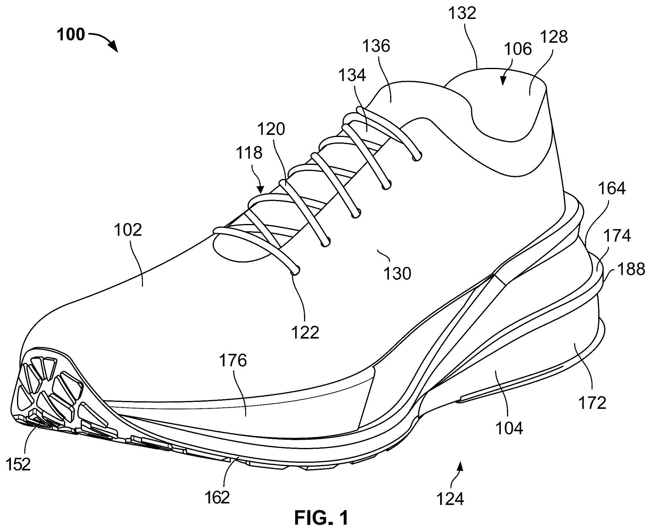 Patent US12324477 — Articles of footwear with support structures — Figure 1