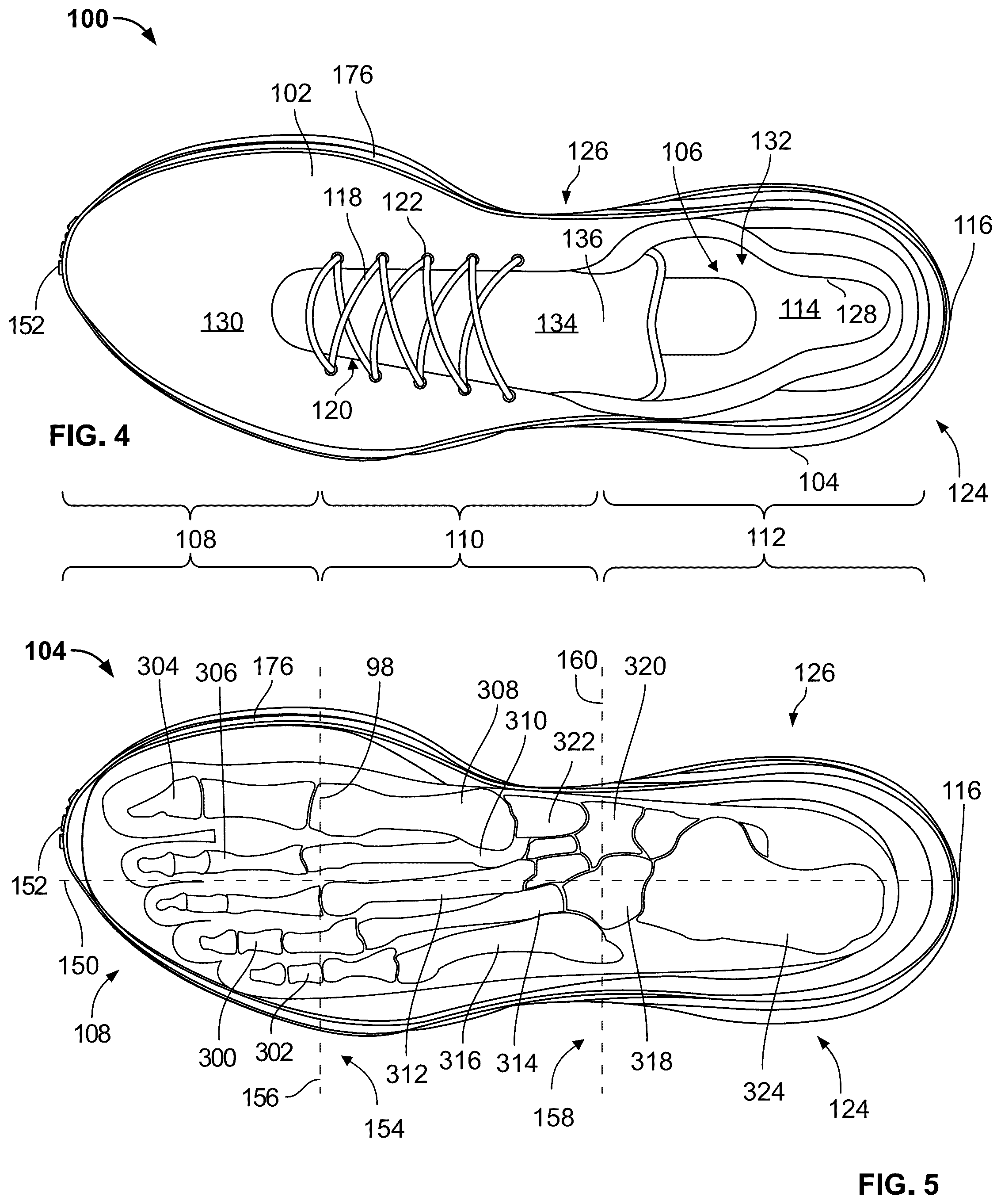 Patent US12324477 Figure 3 – Articles of footwear with support structures