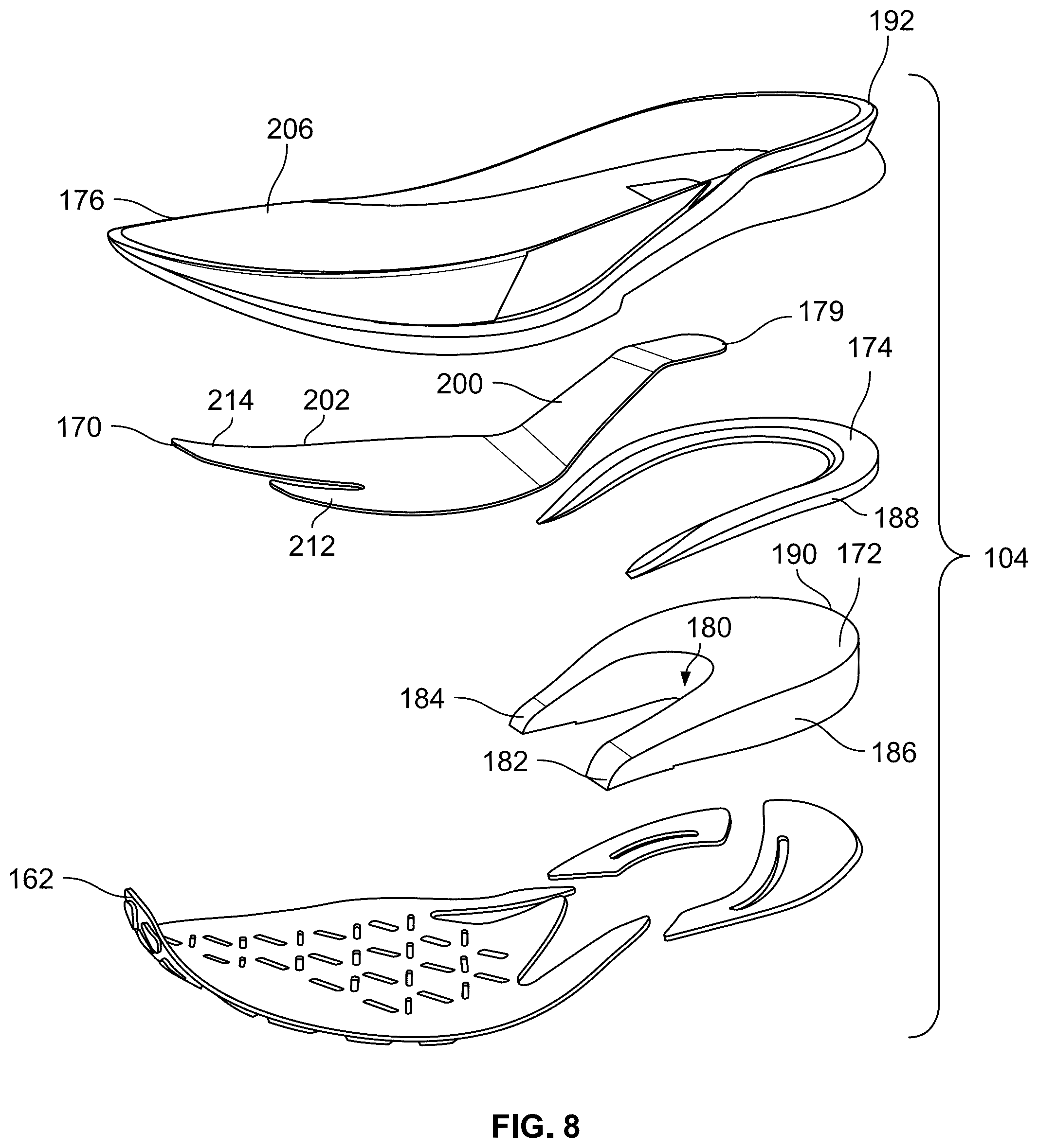 Patent US12324477 Figure 6 – Articles of footwear with support structures