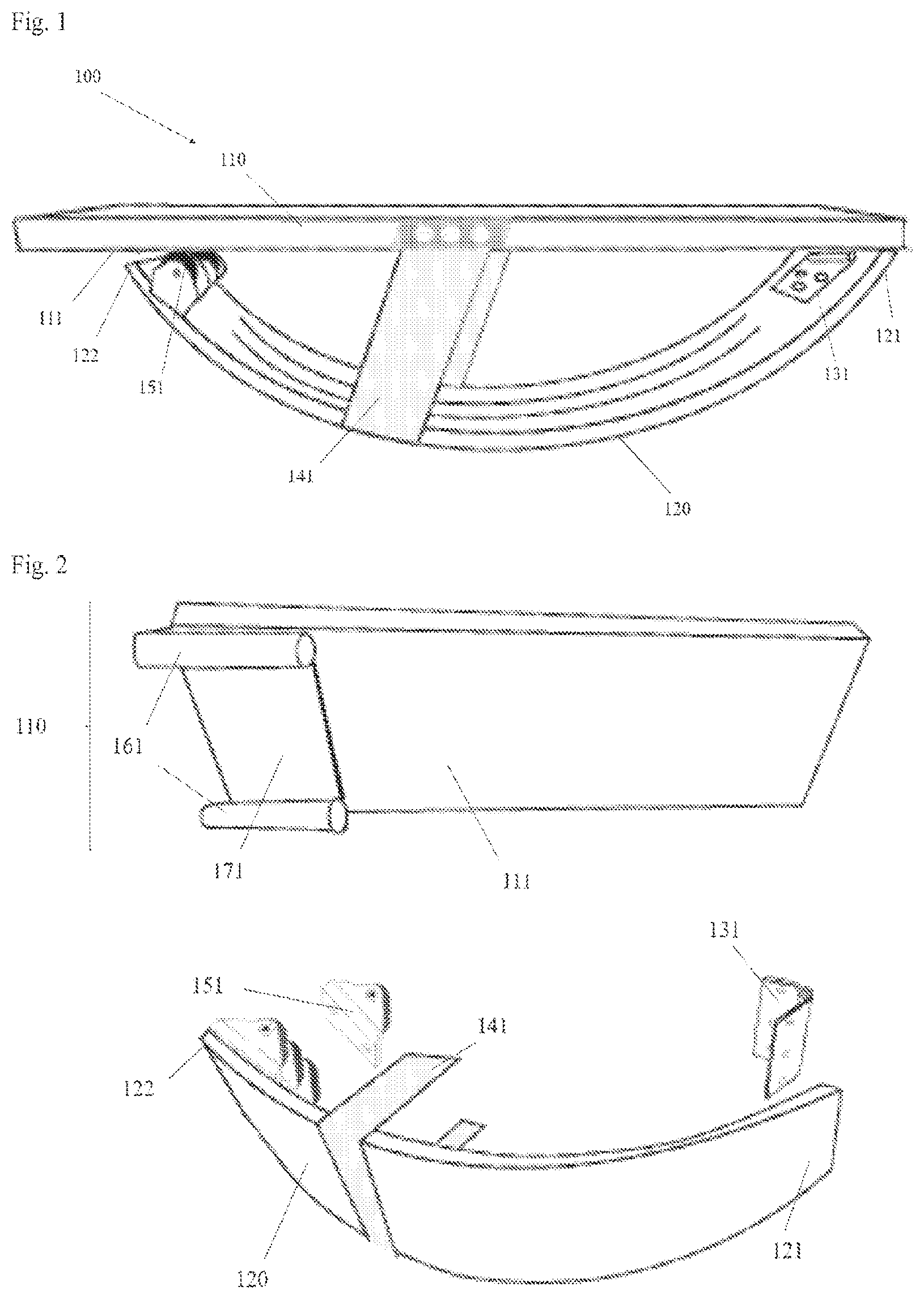 Patent US12324478 Figure 1 – Translatable damping system for item, with leaf spring