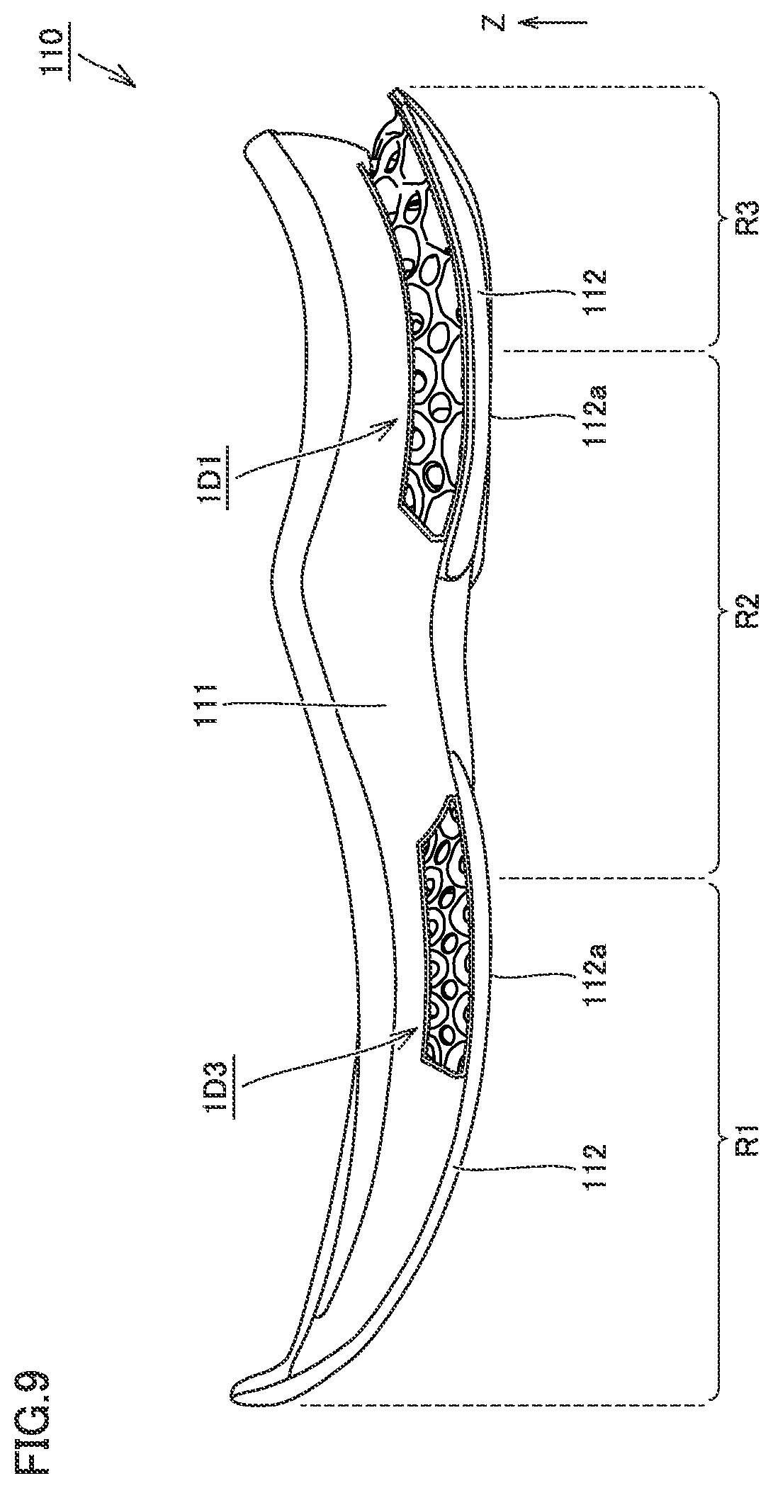 Patent US12324479 Figure 9 – Shock absorber, shoe sole, and shoe