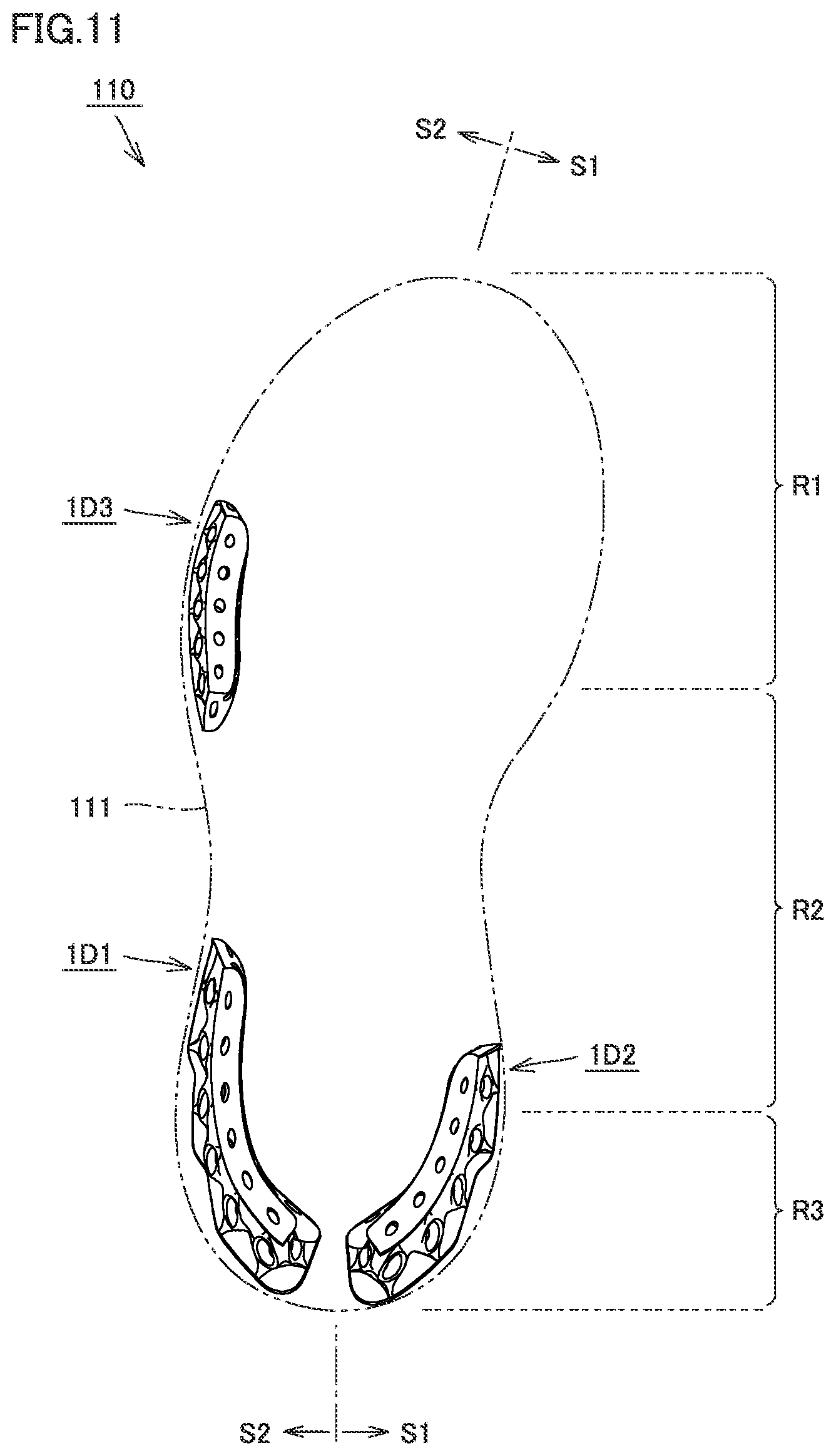 Patent US12324479 Figure 11 – Shock absorber, shoe sole, and shoe