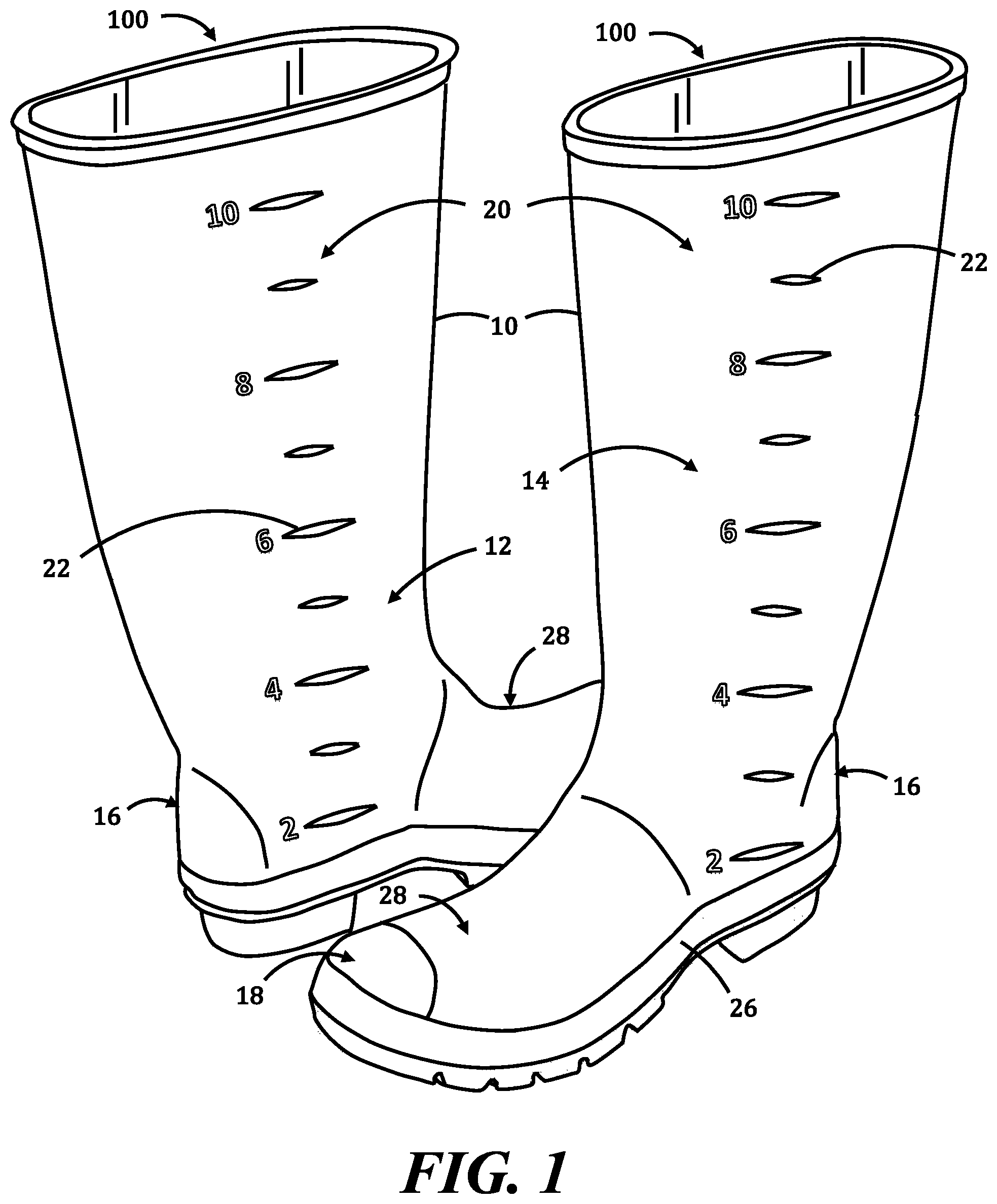 Patent US12324481 Figure 1 – Boot with integrated ruler