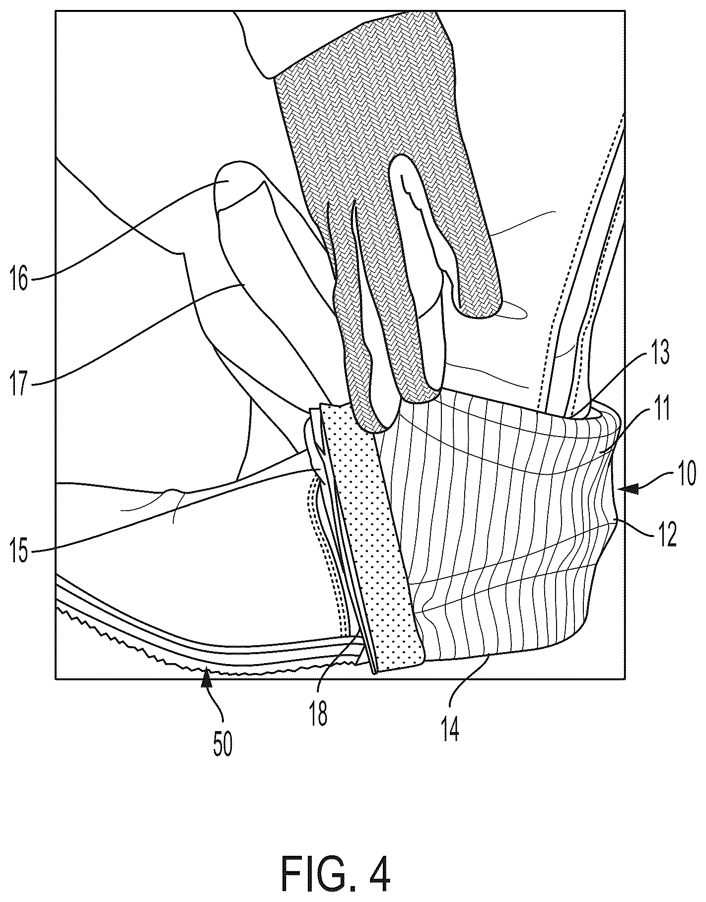 Patent US12324483 Figure 7 – Apparatus to prevent contact between spur or riding boot and a horse