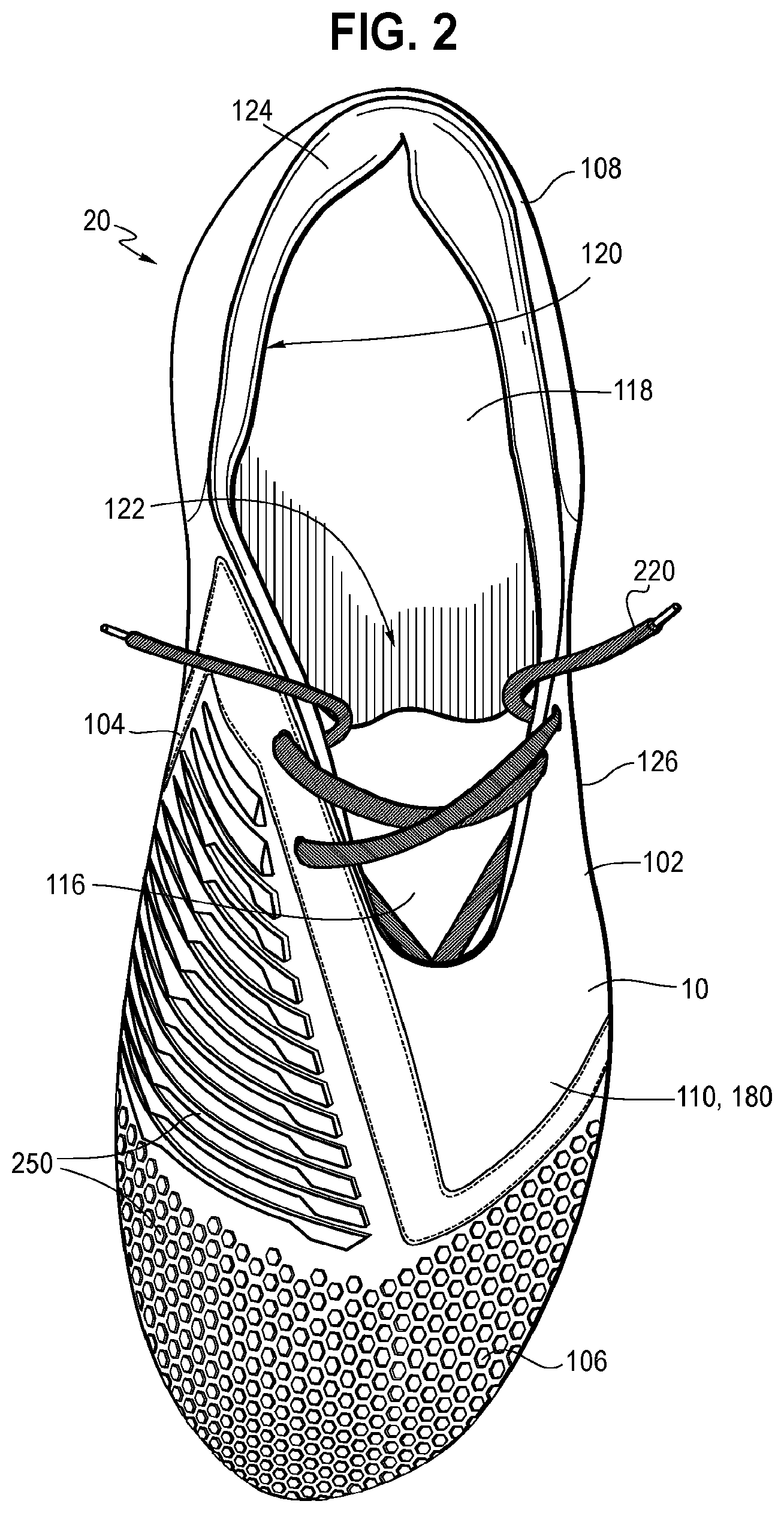 Patent US12324484 Figure 2 – Upper for an article of footwear having an inner component and a shroud