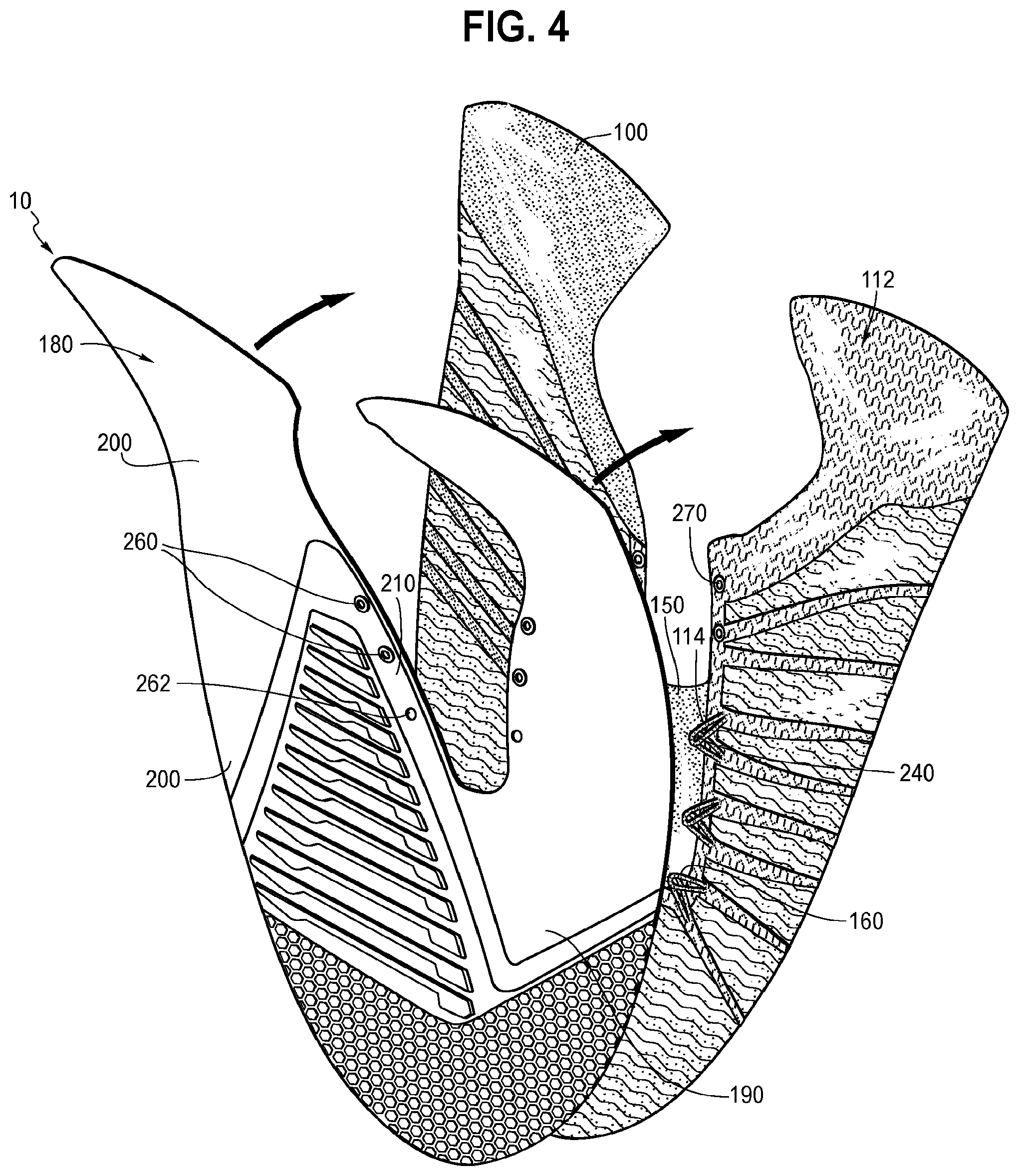 Patent US12324484 Figure 4 – Upper for an article of footwear having an inner component and a shroud