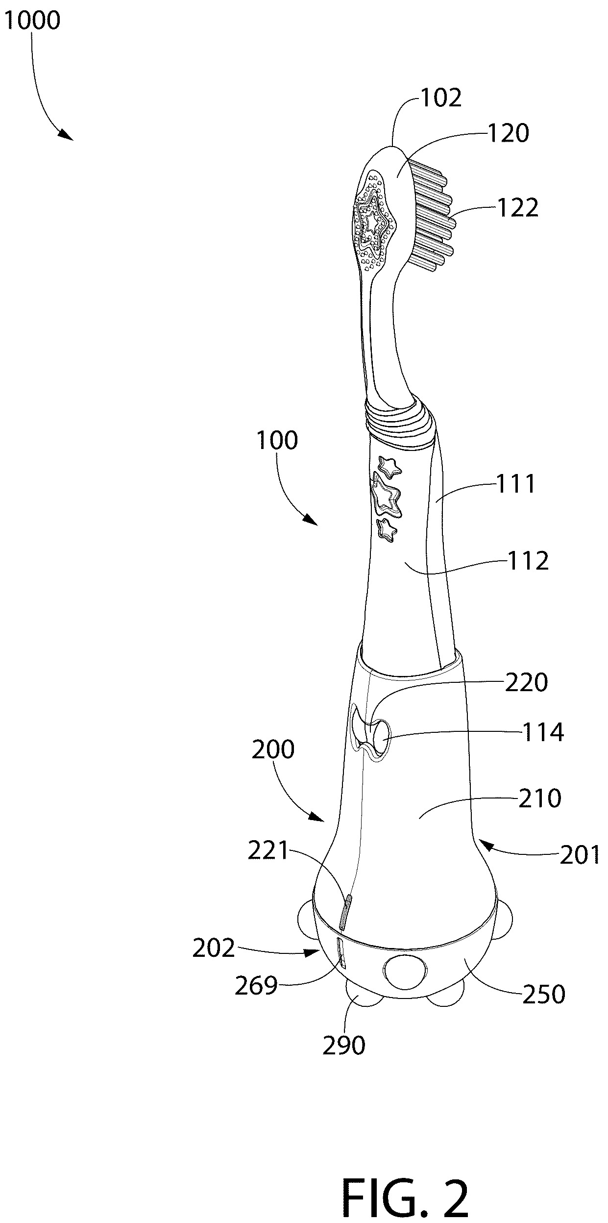 Patent US12324504 Figure 2 – Oral care system with a tracking attachment and method of assembling the same