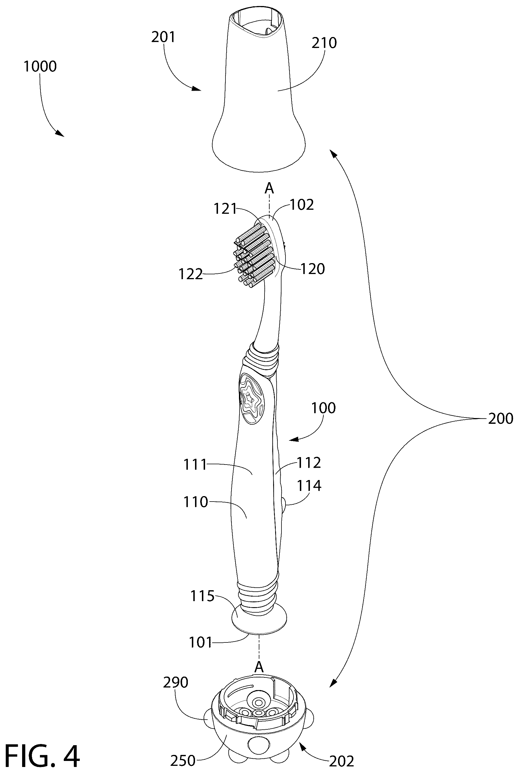 Patent US12324504 Figure 4 – Oral care system with a tracking attachment and method of assembling the same