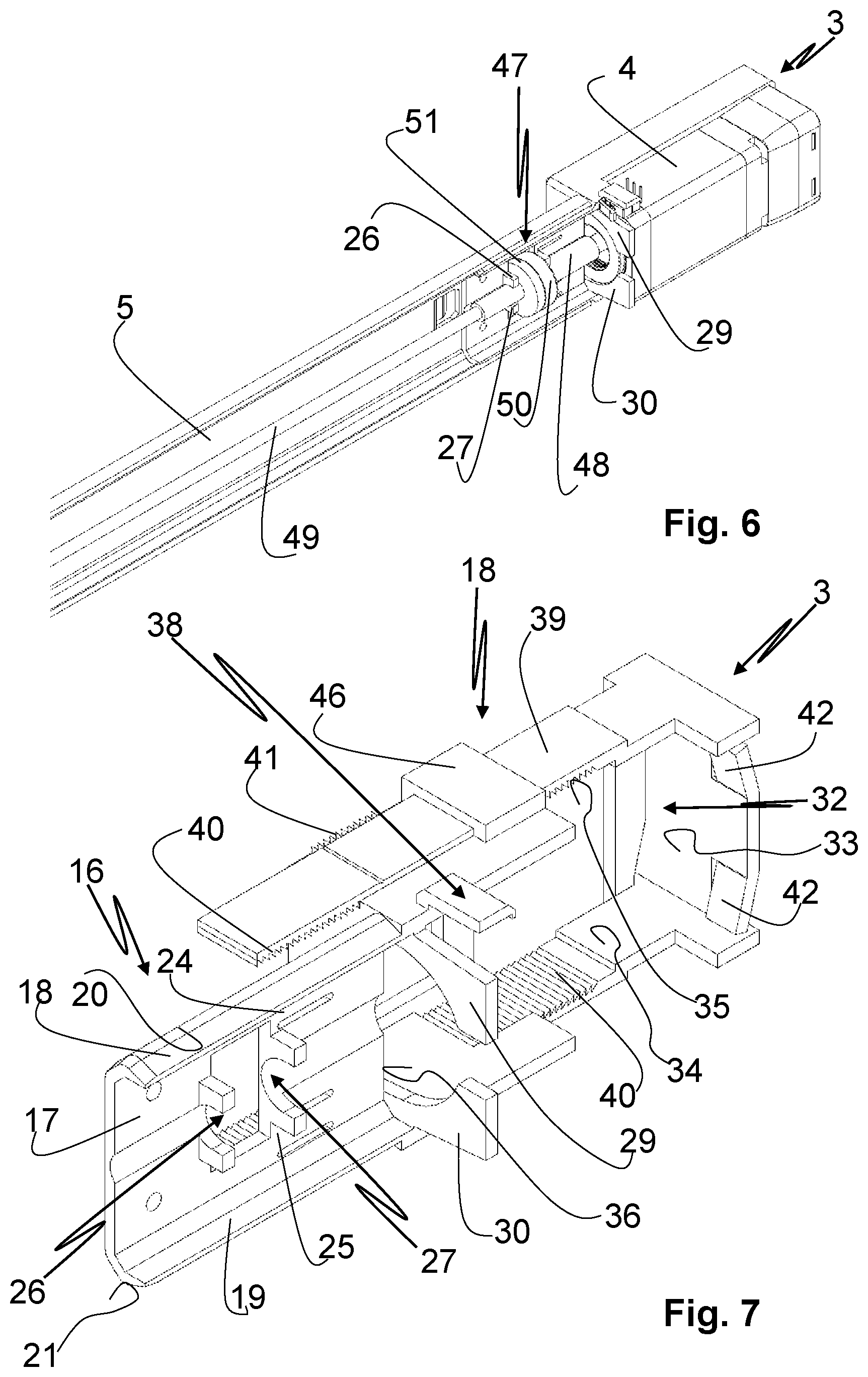 Patent US12324513 Figure 3 – Drive adapter for tool-free mounting of a drive element on a rail element of a guide system