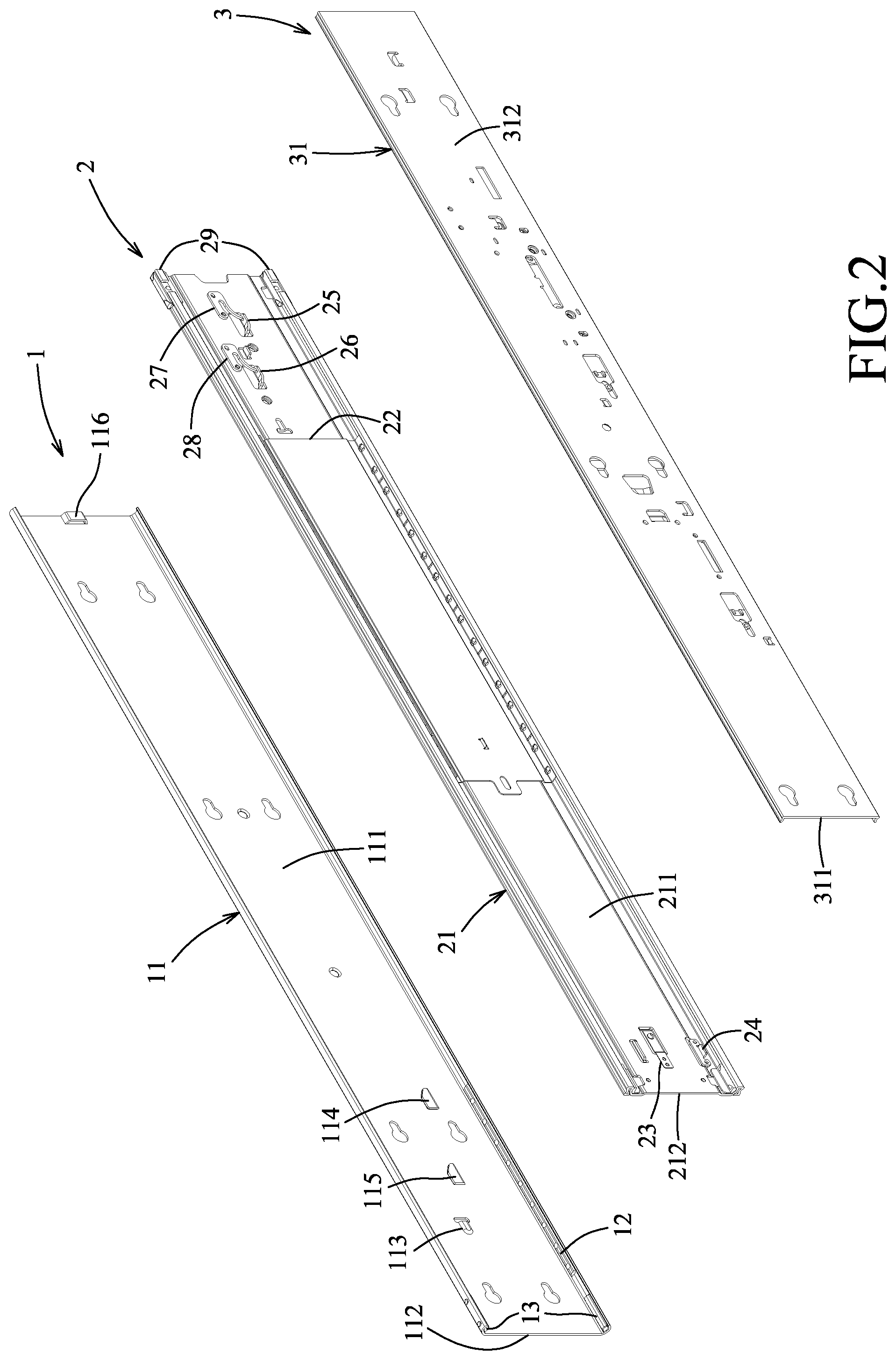 Patent US12324514 Figure 2 – Three-section slide rail device