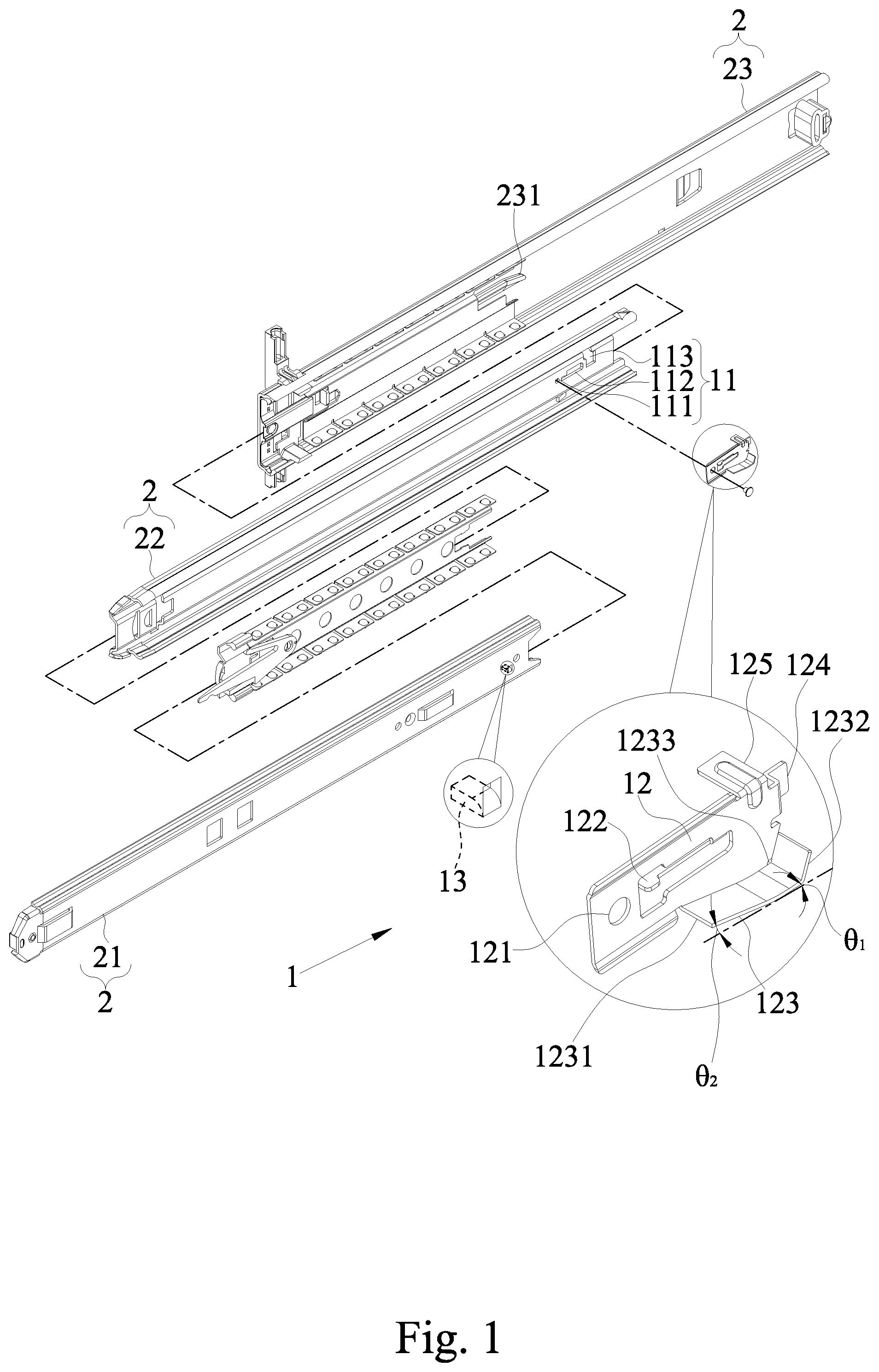 Patent US12324515 Figure 1 – Middle and inner rails synchronization mechanism of slide rail