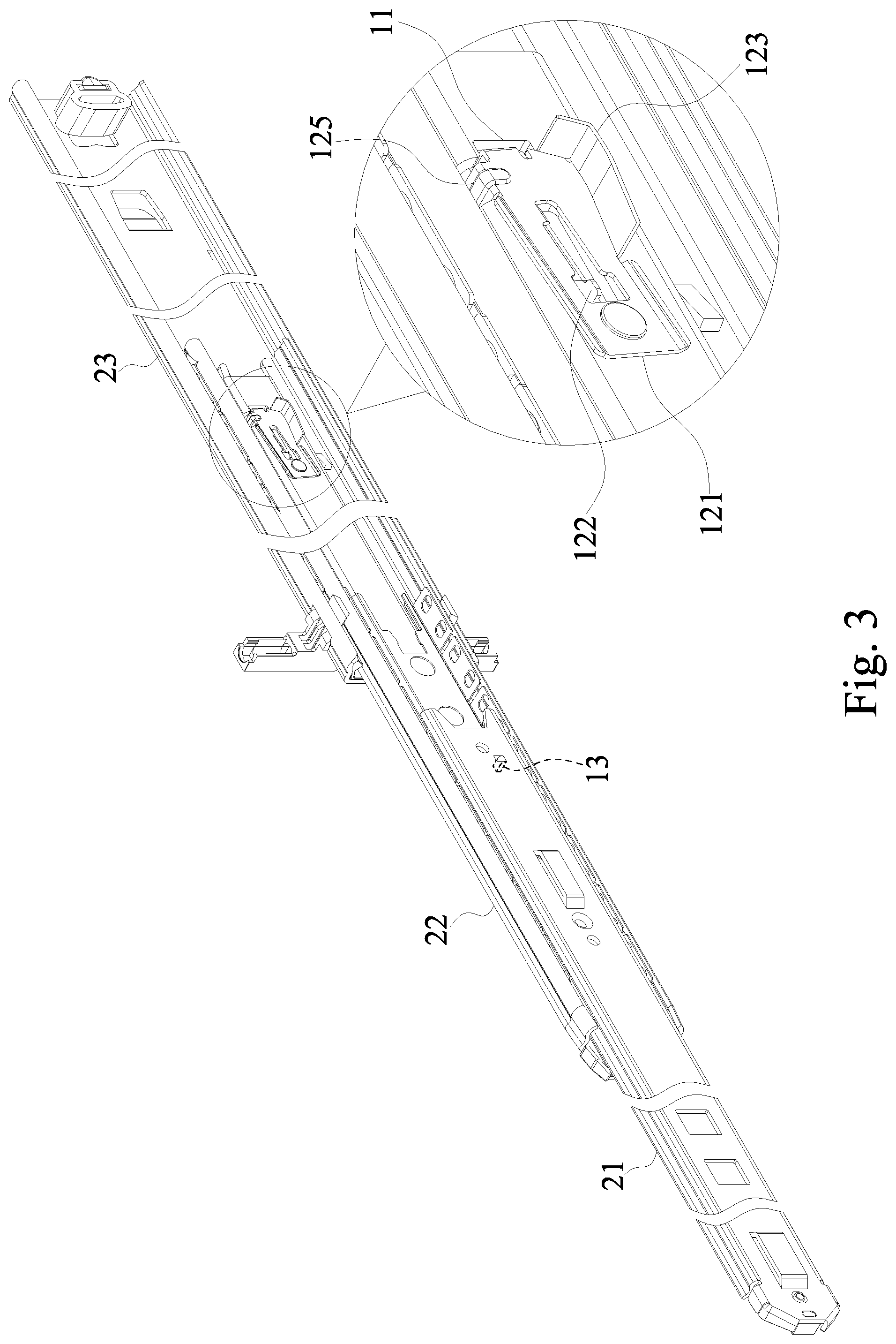 Patent US12324515 Figure 3 – Middle and inner rails synchronization mechanism of slide rail