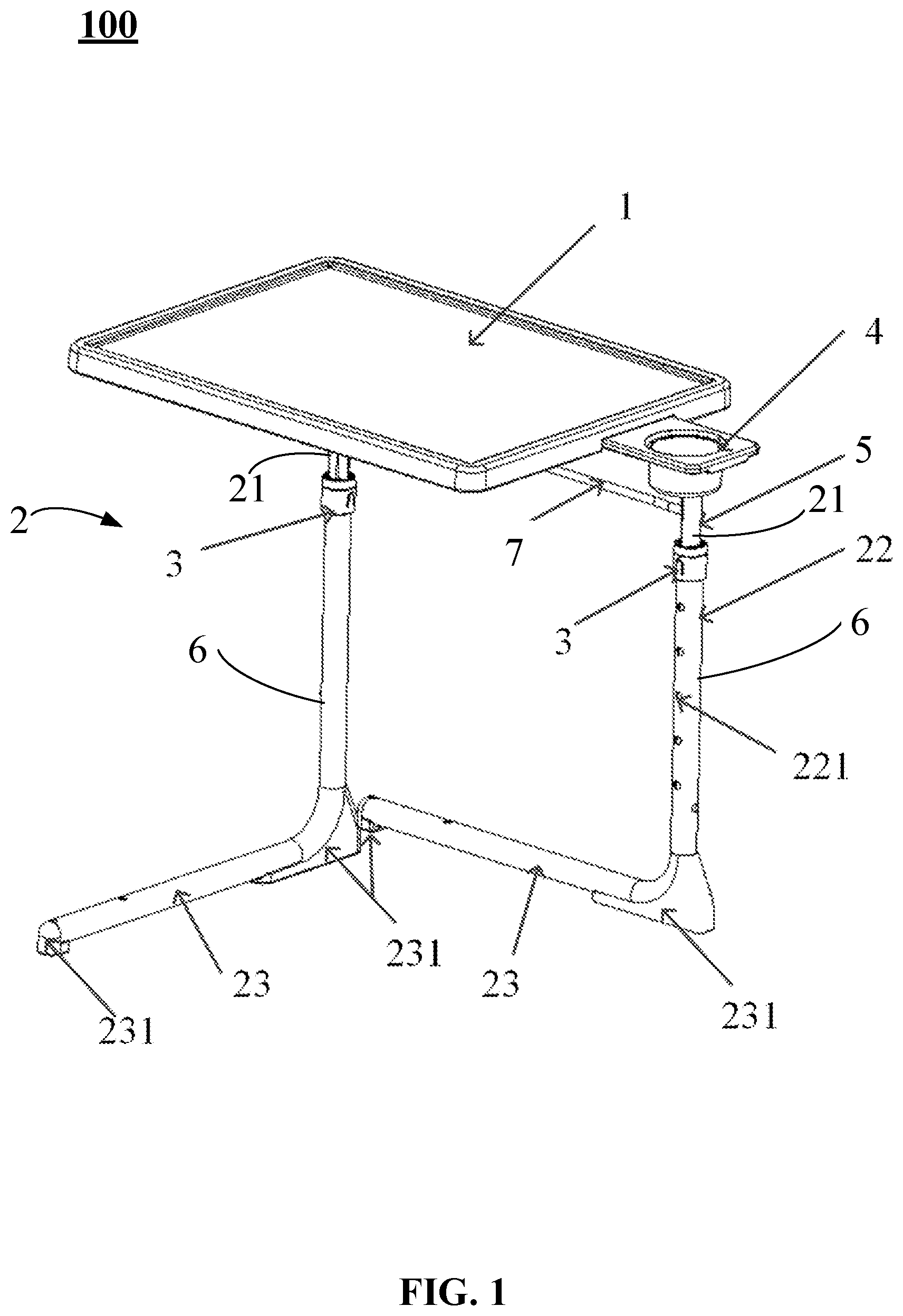 Patent US12324517 Figure 1 – Foldable table with leg rotation limiting structure