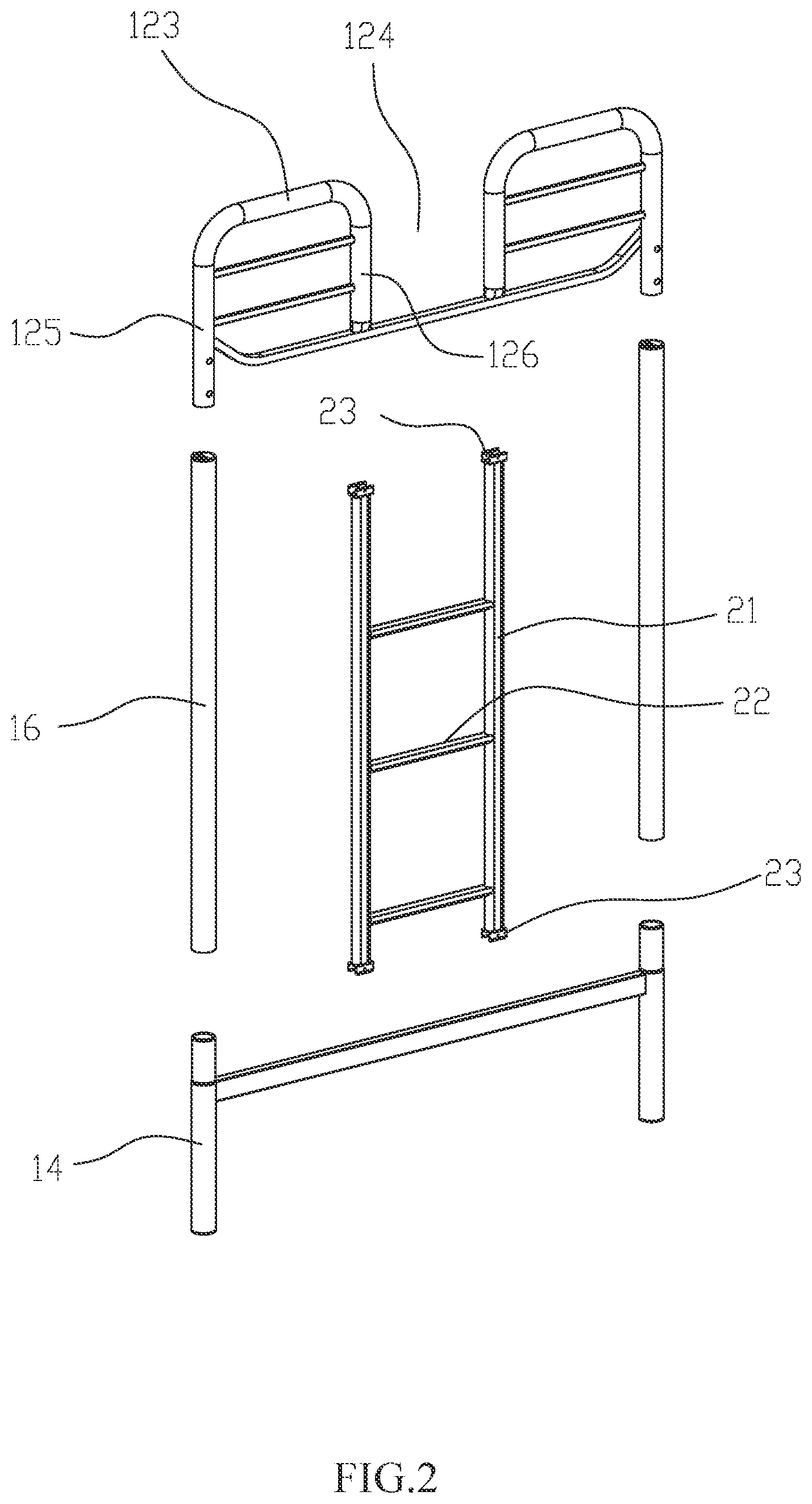 Patent US12324522 Figure 2 – Bed ladder configured to be installed on bed frame for use