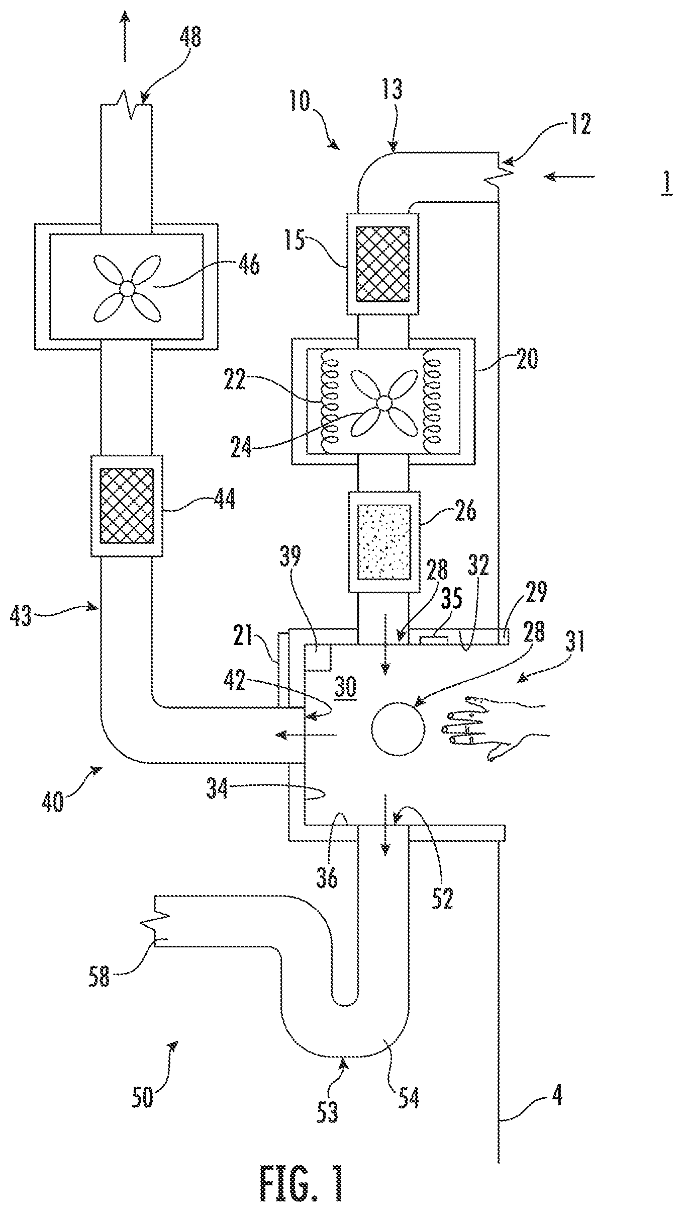 Patent US12324546 Figure 1 – Hand drying system
