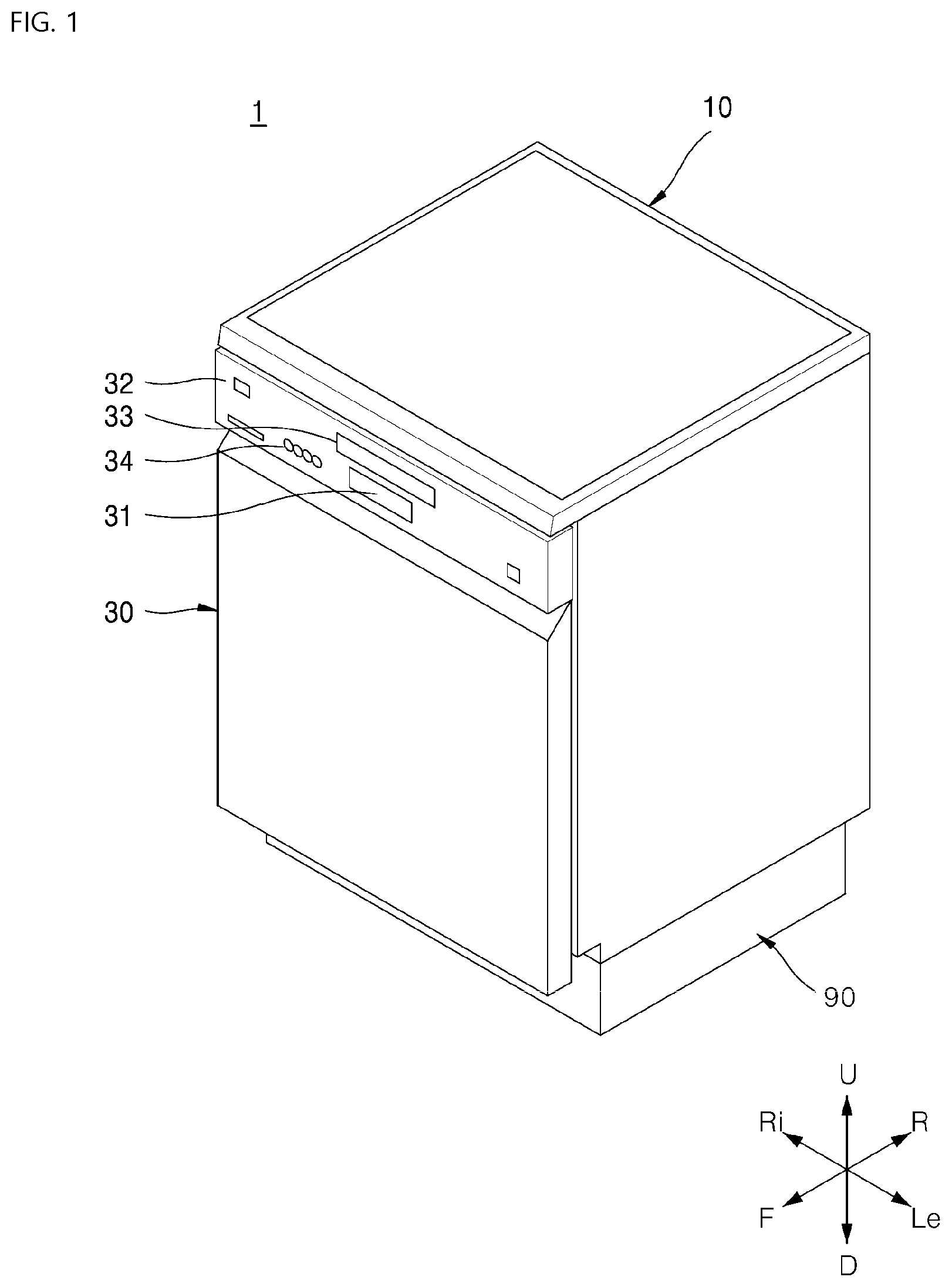 Patent US12324553 Figure 1 – Dishwasher